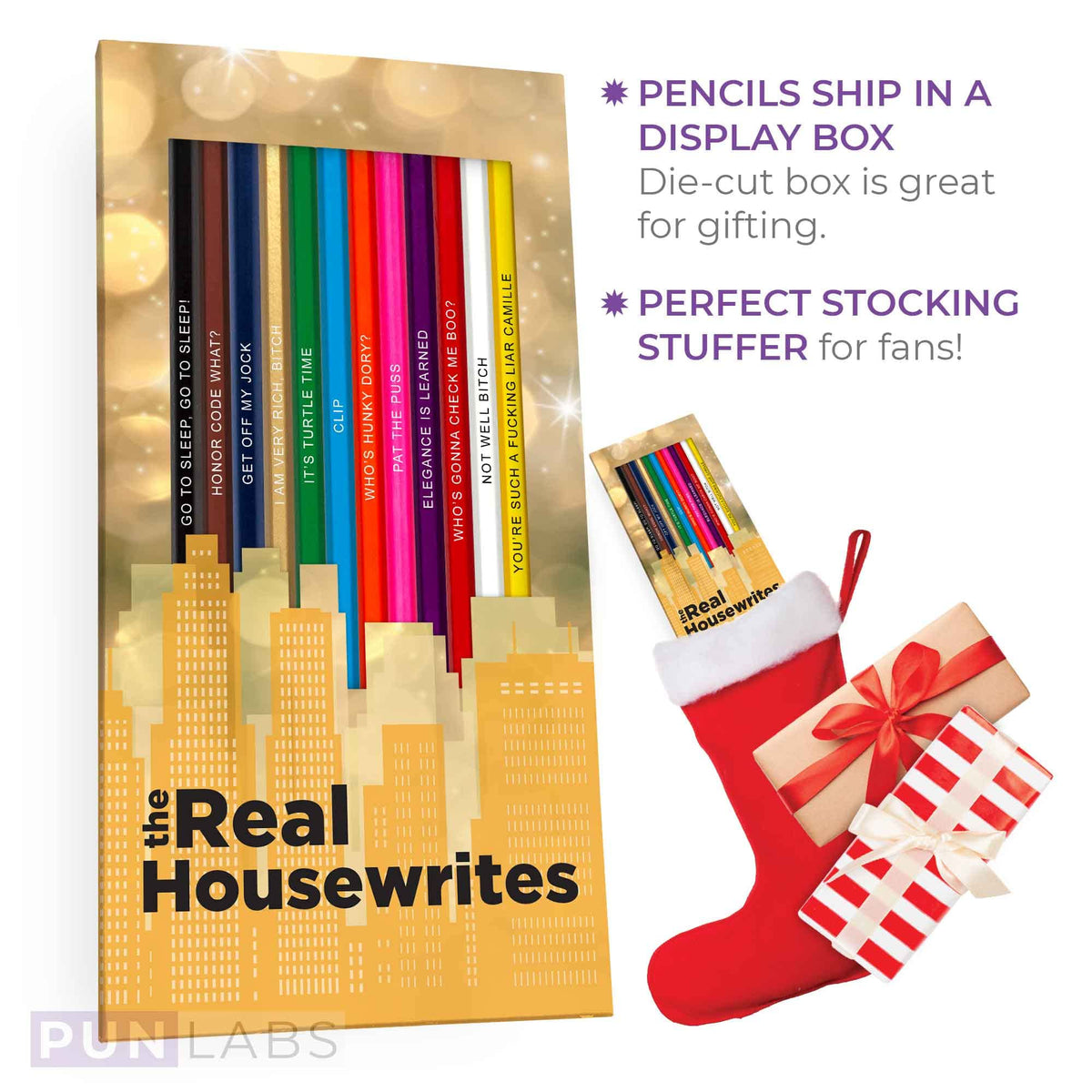 Pun Labs Glam Writes Colored Pencils, 12 Foil-Stamped Gift Set