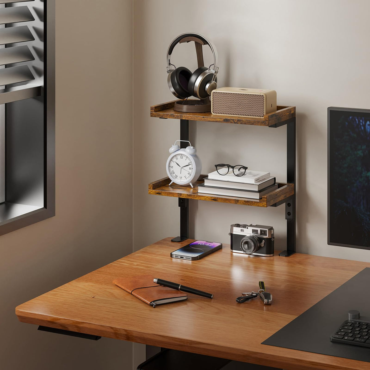ART-GIFTREE Clamp On Desk Shelf 2-Tier, 12.6 inche Wood Shelving Unit for Office Desk/Gaming