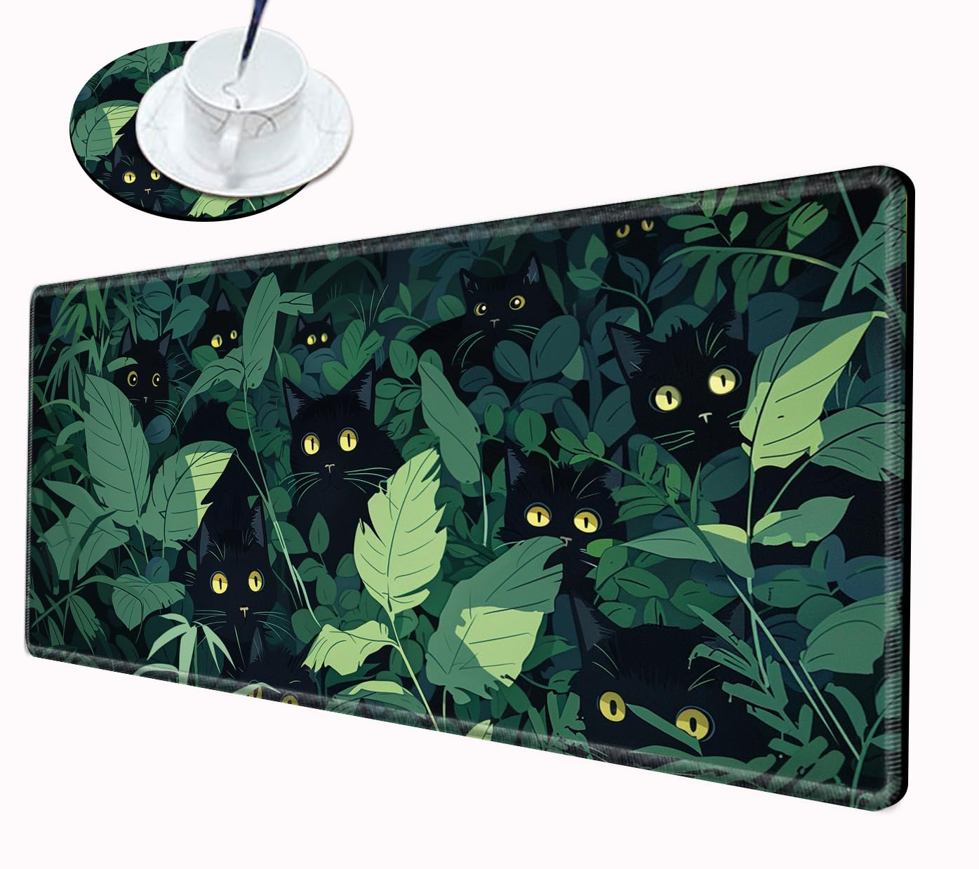 Grass Black Cat Mouse Pad Gaming Desk Mat 24x12 Mousepad XL Desk Pad Long Computer Mat Large Mouse