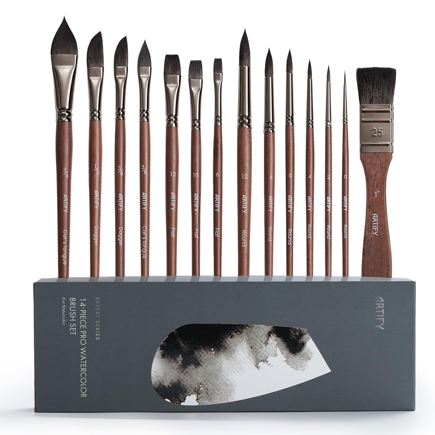 Artify Watercolor Brushes Professional, 14pcs Mixed Squirrel Hair Watercolor Paint Brush Set