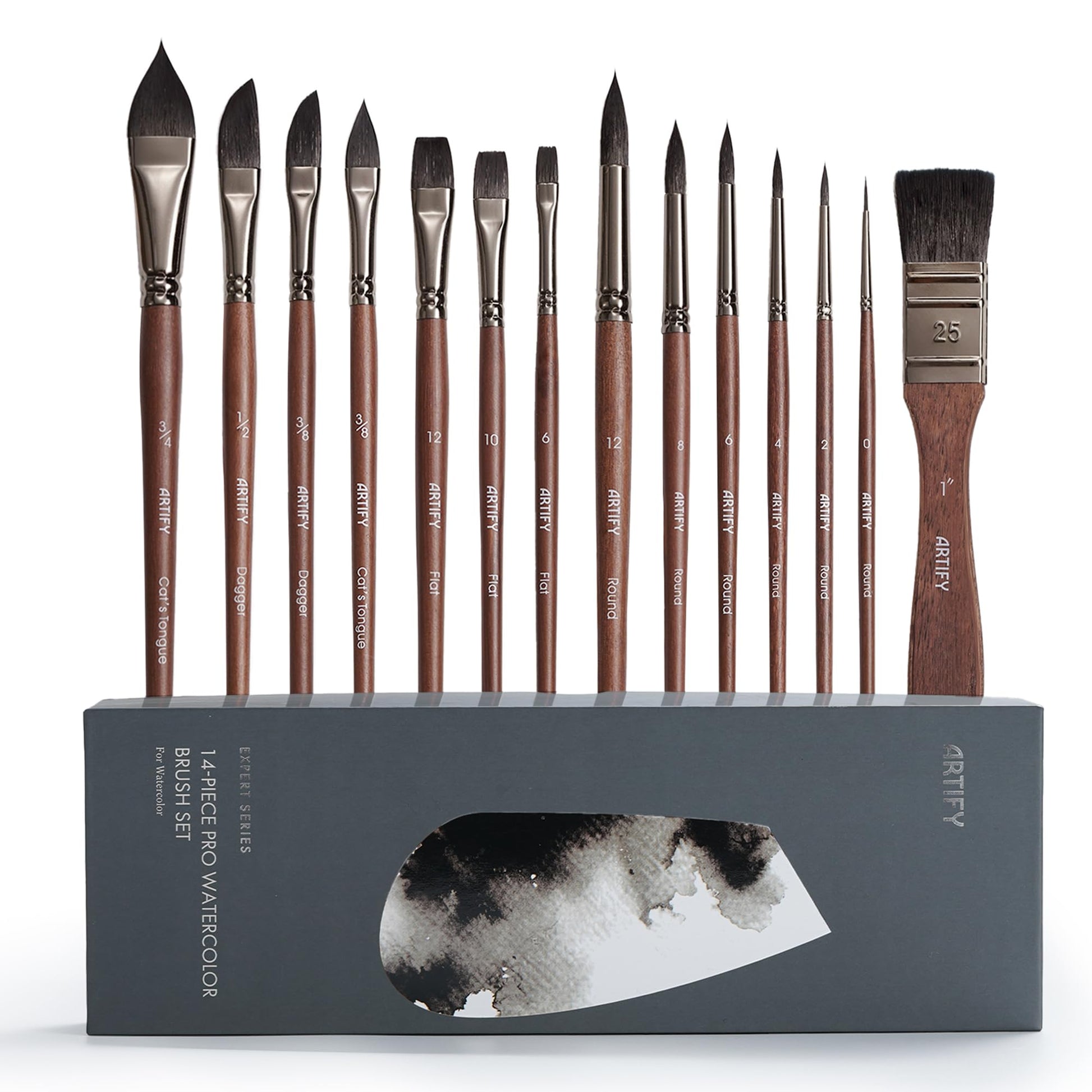 Artify Watercolor Brushes Professional, 14pcs Mixed Squirrel Hair Watercolor Paint Brush Set