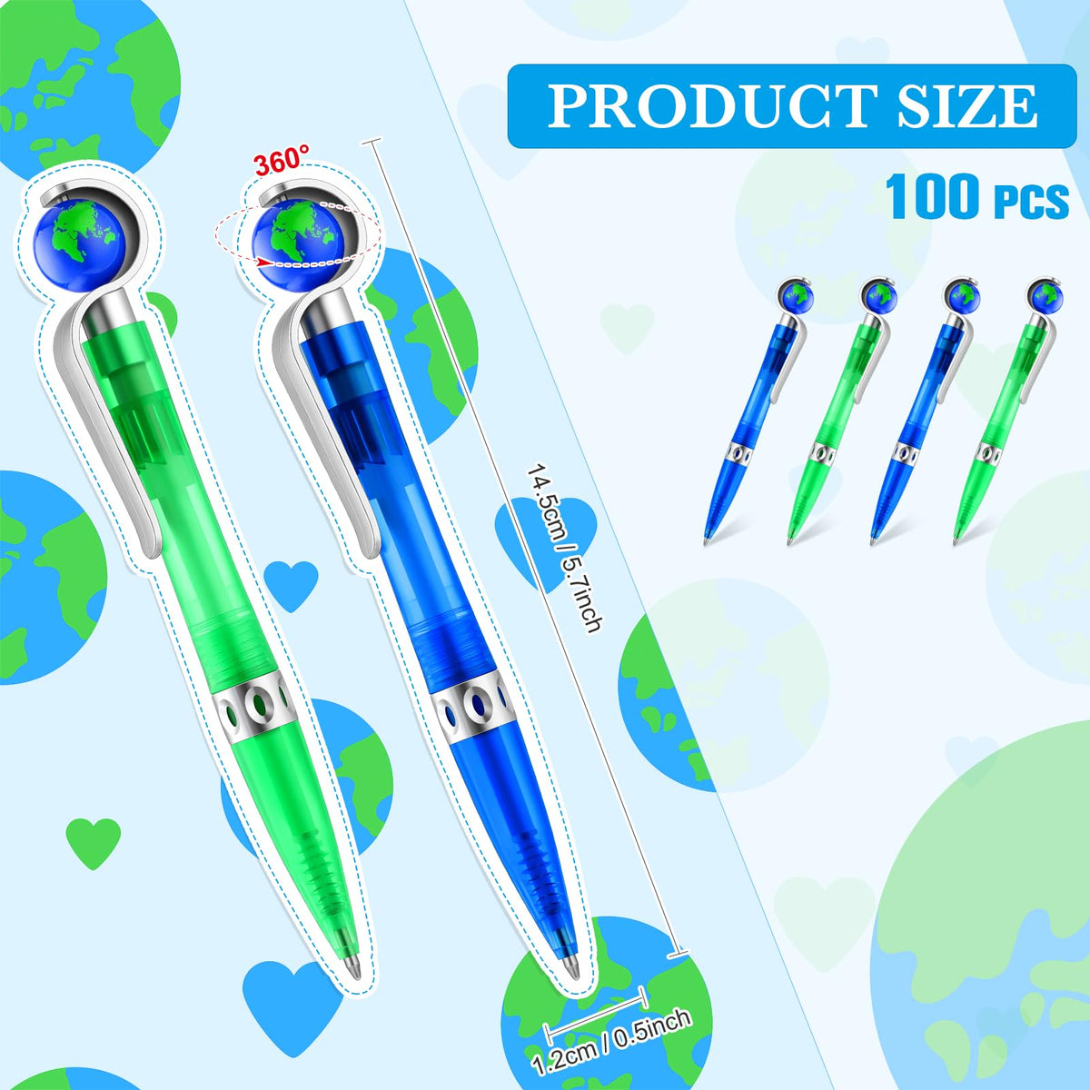 Teling 100 Pcs Earth Retractable Cute Globe Pens Bulk 1.0 mm Tellurion Shape Earth Day Black Ink