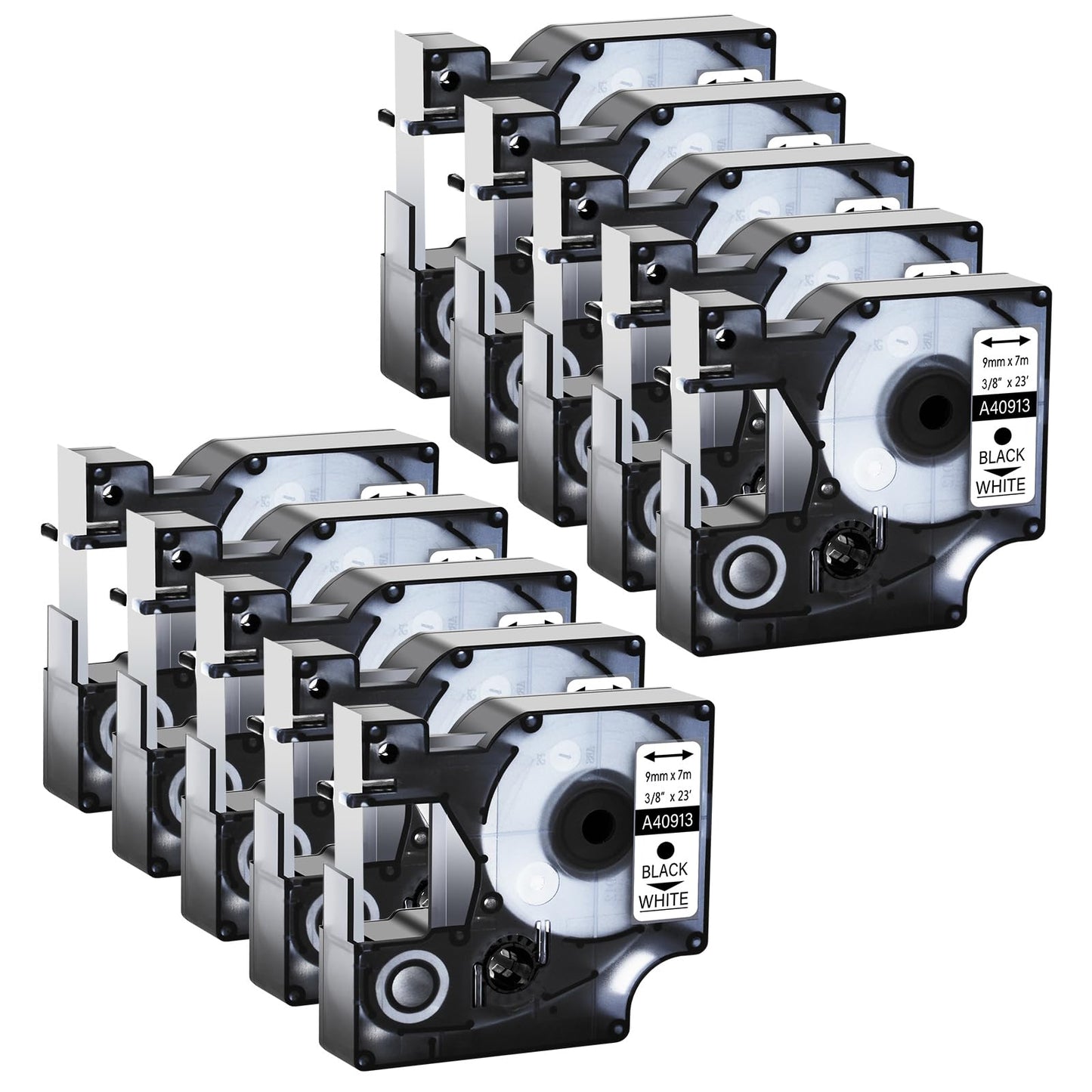 GREENCYCLE 10 Pack Compatible for DYMO D1 40913 Label Maker Refills S0720680 Black on White 3/8"