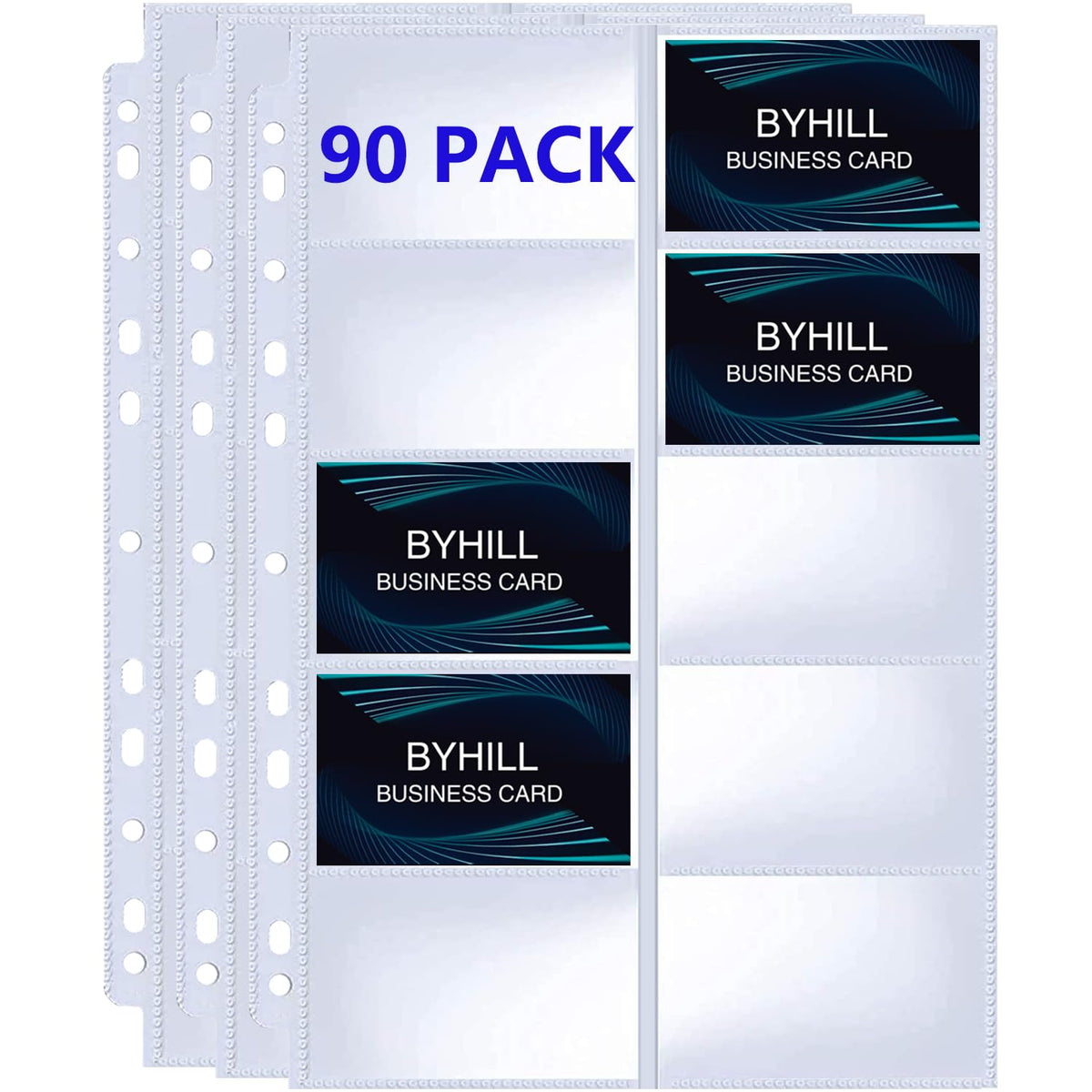 BYSTER 90 Pack 1800 Pockets Business Card Sleeves Binder Sheets, Ultra-Clear Business Card Pages