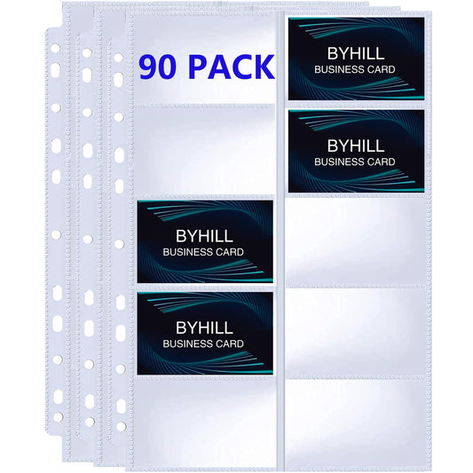 BYSTER 90 Pack 1800 Pockets Business Card Sleeves Binder Sheets, Ultra-Clear Business Card Pages