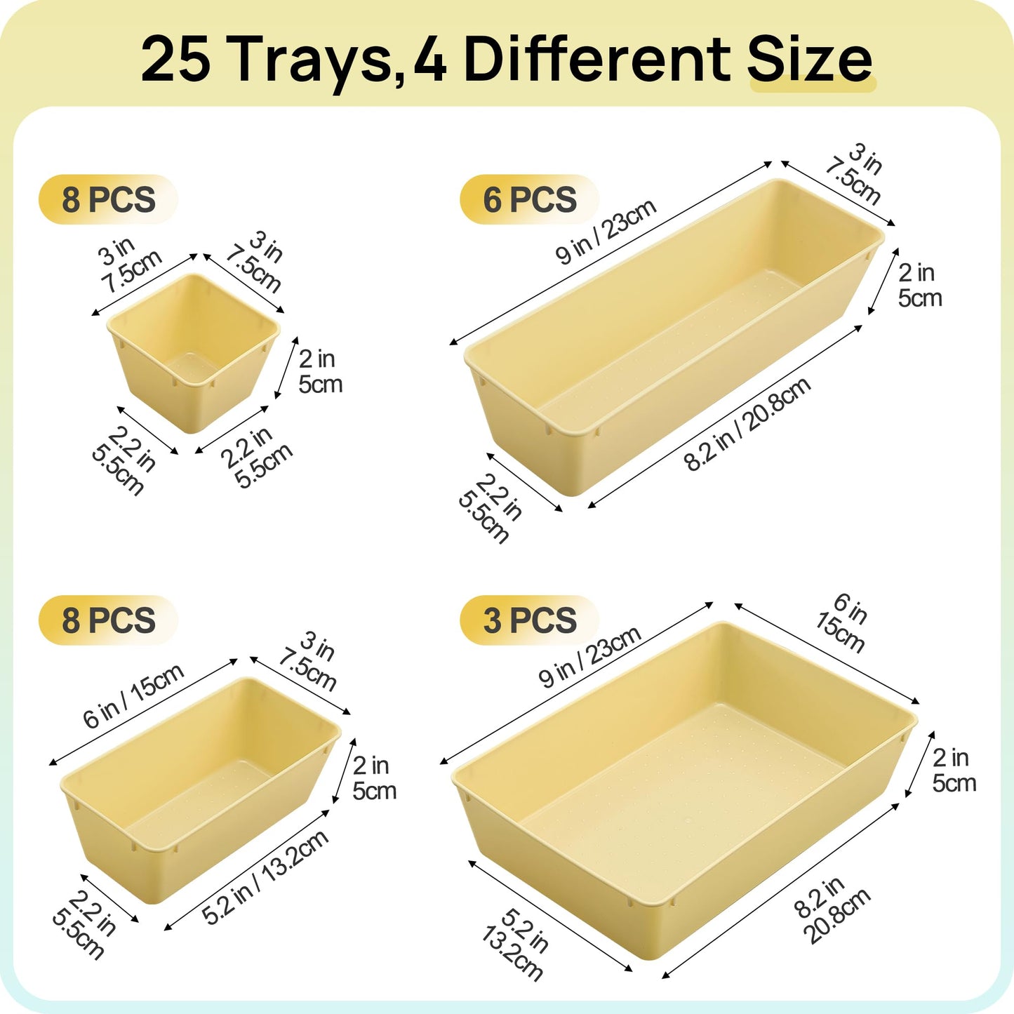 Vtopmart 25 Pack Plastic Drawer Organizers with Non-slip Rubber Pads