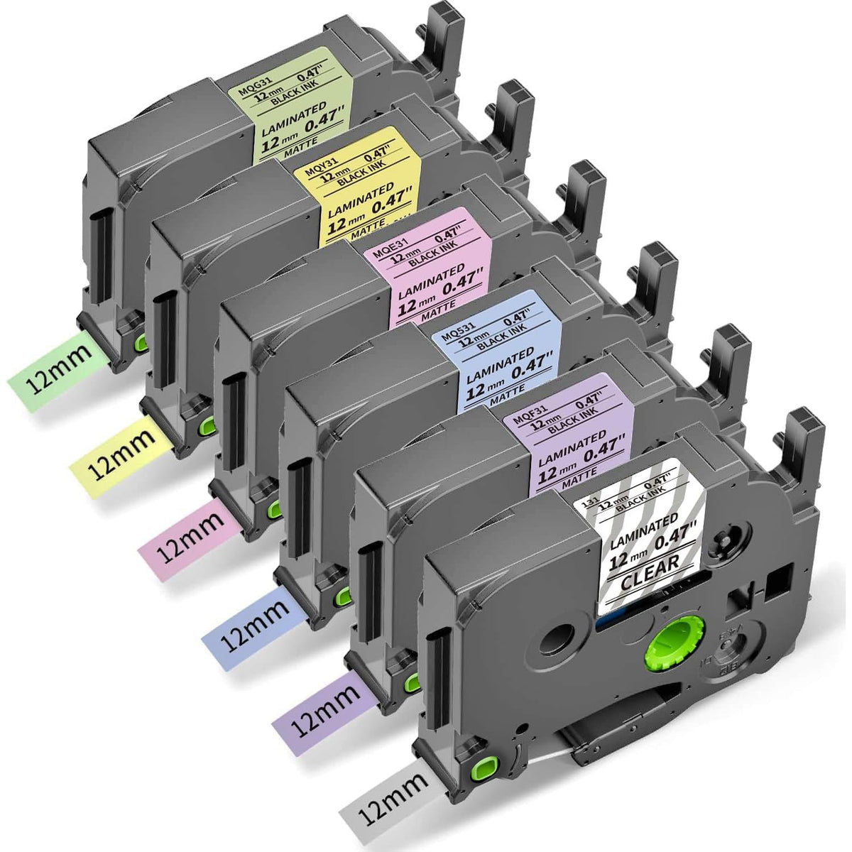 6X Compatible with Brother Label Maker Tape 12mm 0.47 Multi Color Laminated