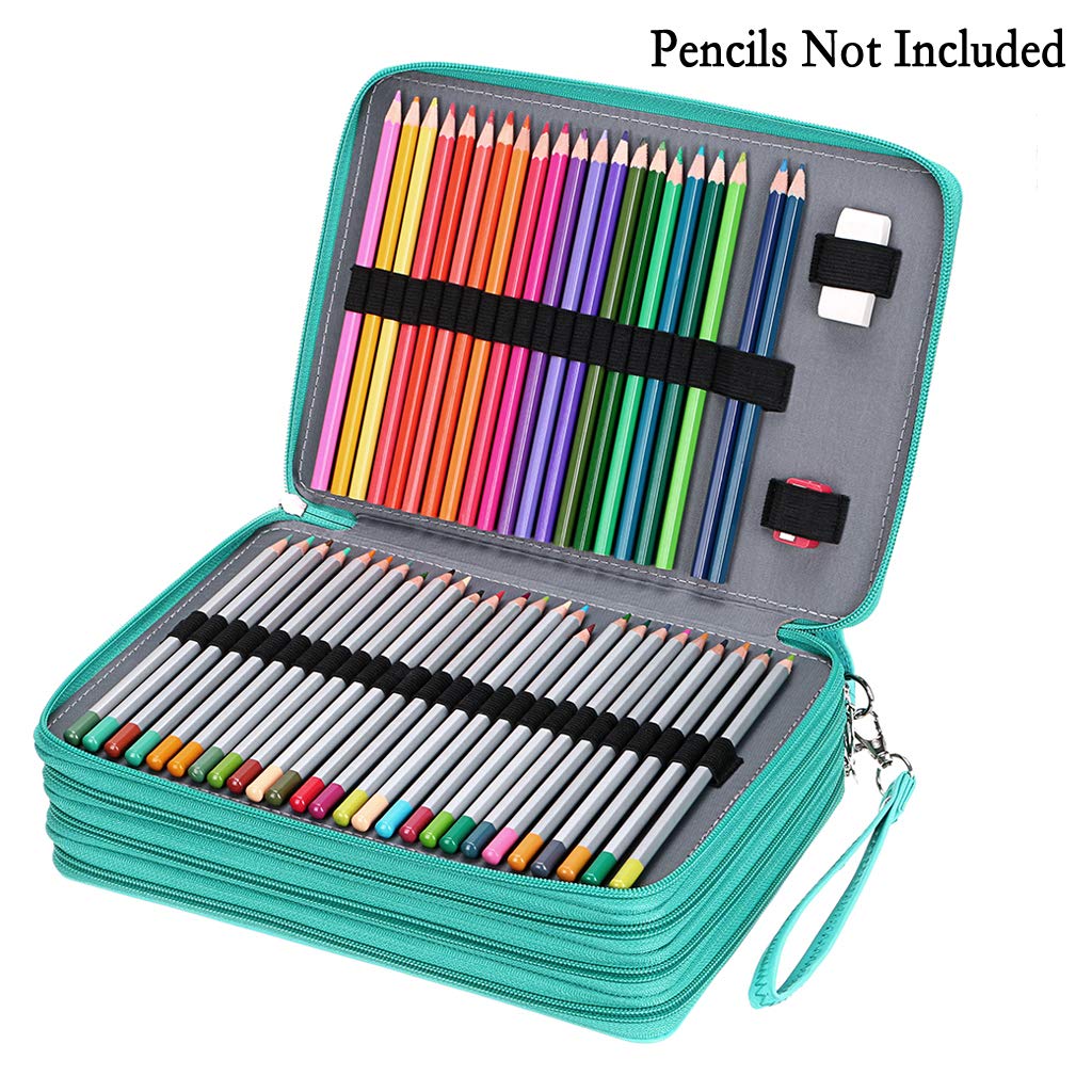 BTSKY 200 Slots Colored Pencil Organizer - Deluxe PU Leather Pencil Case