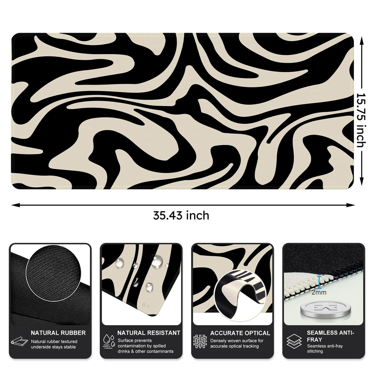 iCasso Desk Mat,Cute Desk Pad Mat,Black Topographic