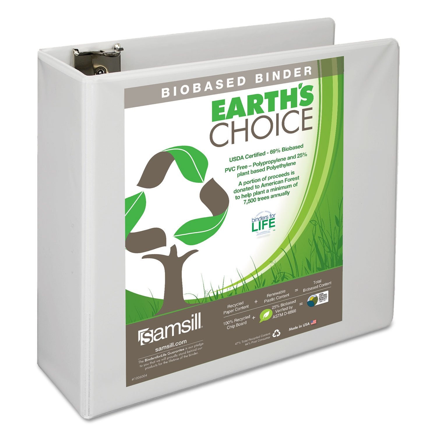 Samsill Plant-Based 4 Inch Durable D-Ring, View Binder, Eco-Friendly, USDA Certified Biobased