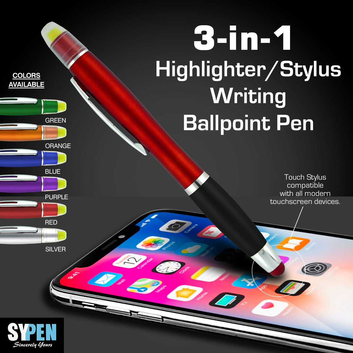 SyPen Bible Highlighter with Pen and Stylus for Touchscreens, 3 in 1 Combo, All Yellow