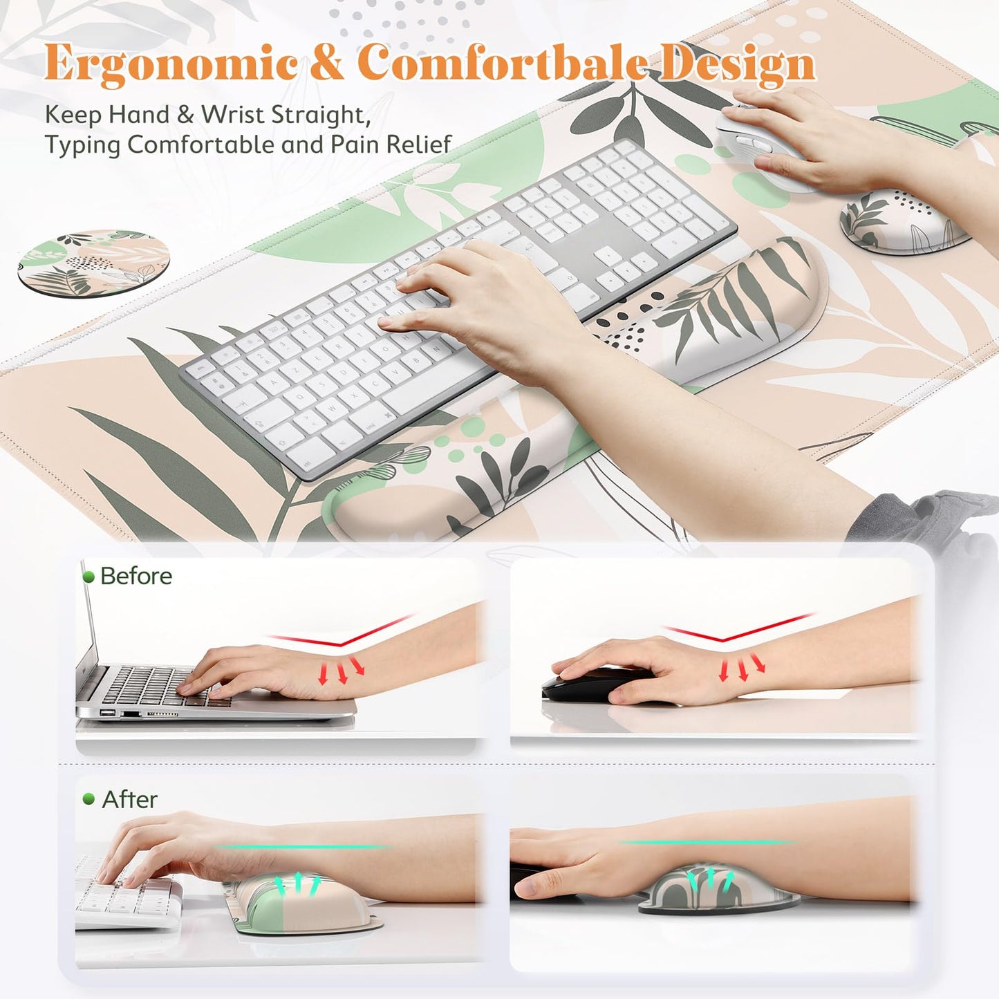 Gimars 4 in 1 Mouse Pad and Keyboard Wrist Rest Set, Large Mouse Pad with Memory Foam Wrist Support