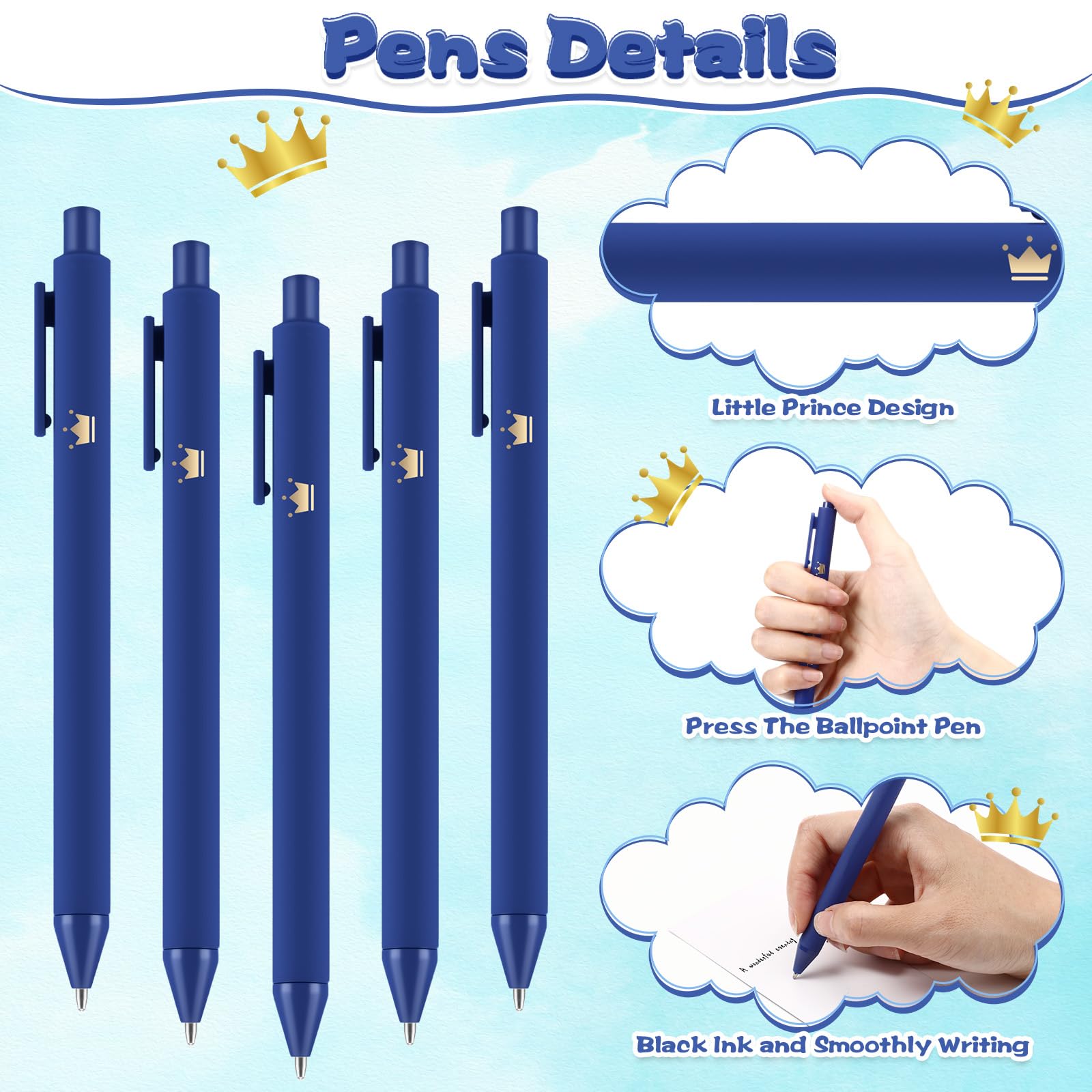 Engrowtic 50 Set Baby Shower Gifts Pens for Guests Bulk Royal Baby Shower Party Favor Retractable
