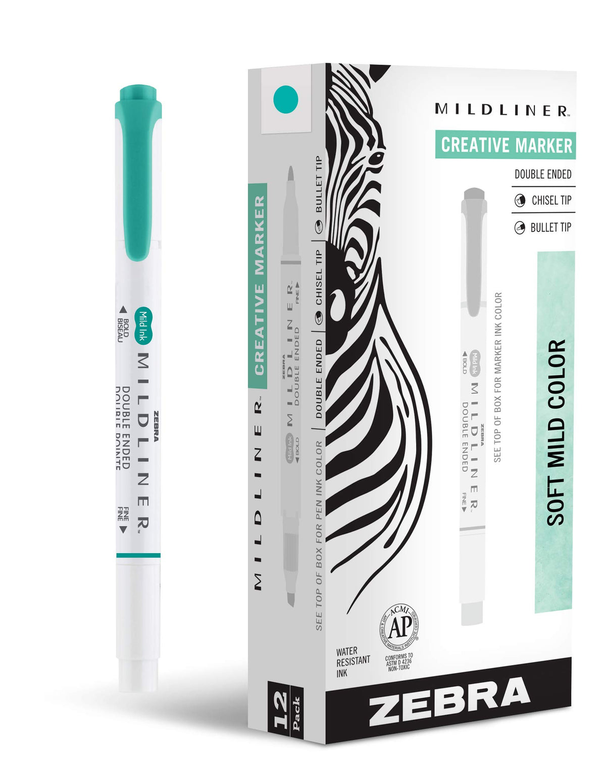 Zebra Pen MILDLINER No Bleed Highlighter, Summer Green, Dual Tip, 12-Pack