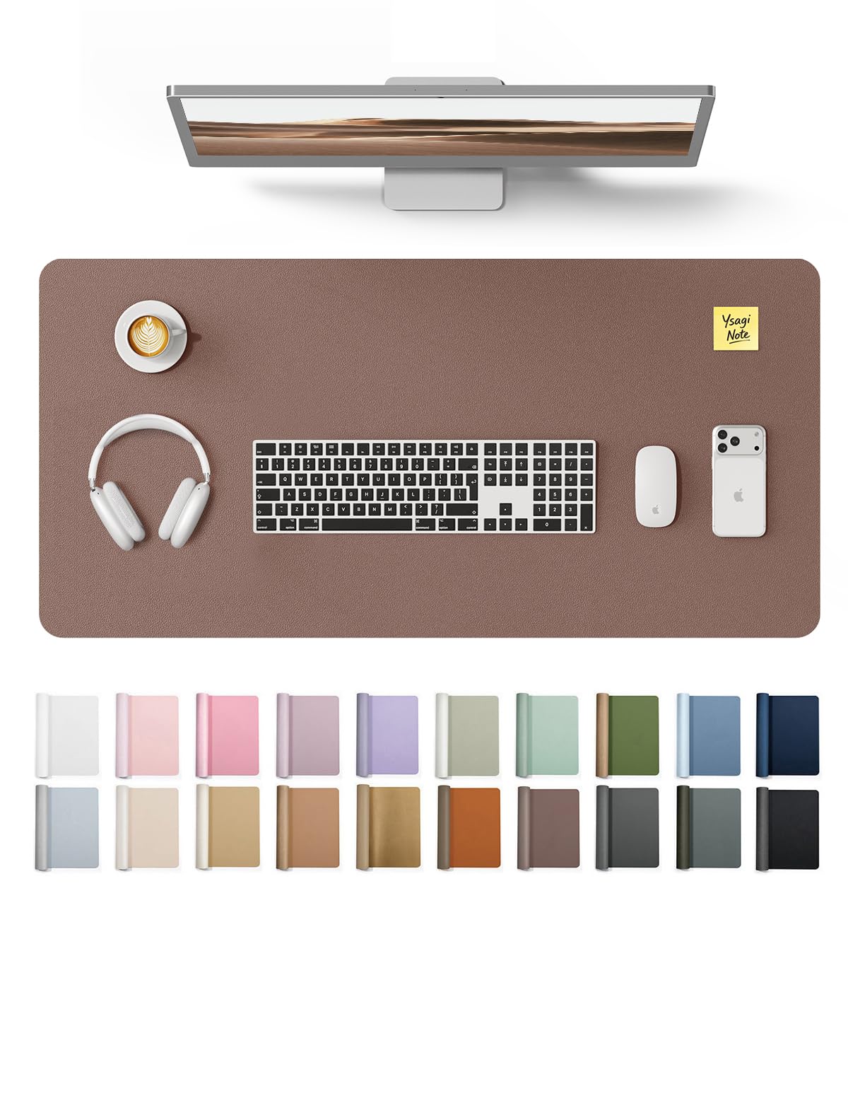 YSAGi Leather Desk Protector, Office Mat, Large Mouse Mat, Non-Slip PU Leather Blotter, Laptop