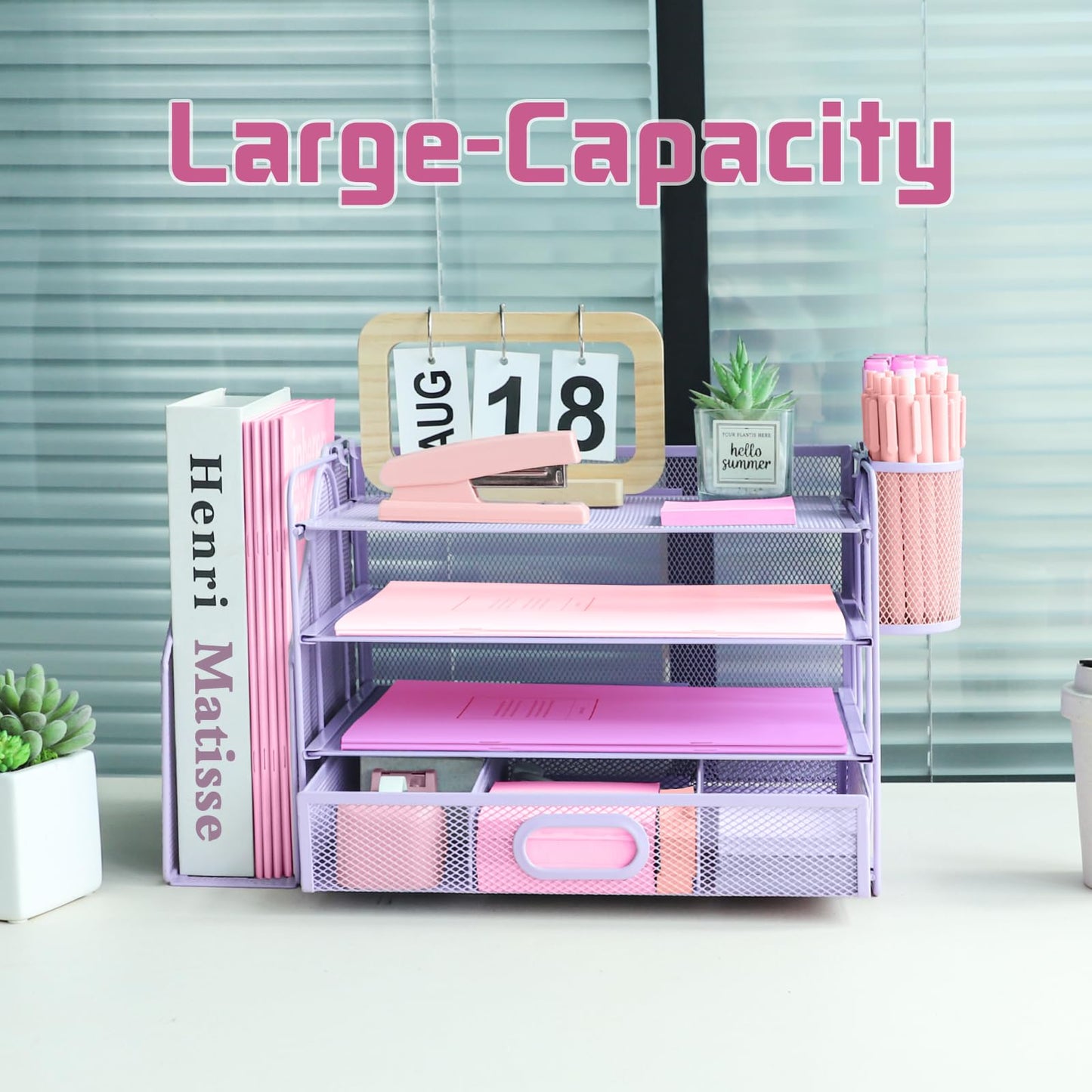ideallife Desk Organizers and Accessories with File Holder, 4-Tier Paper Letter Tray Organiser with