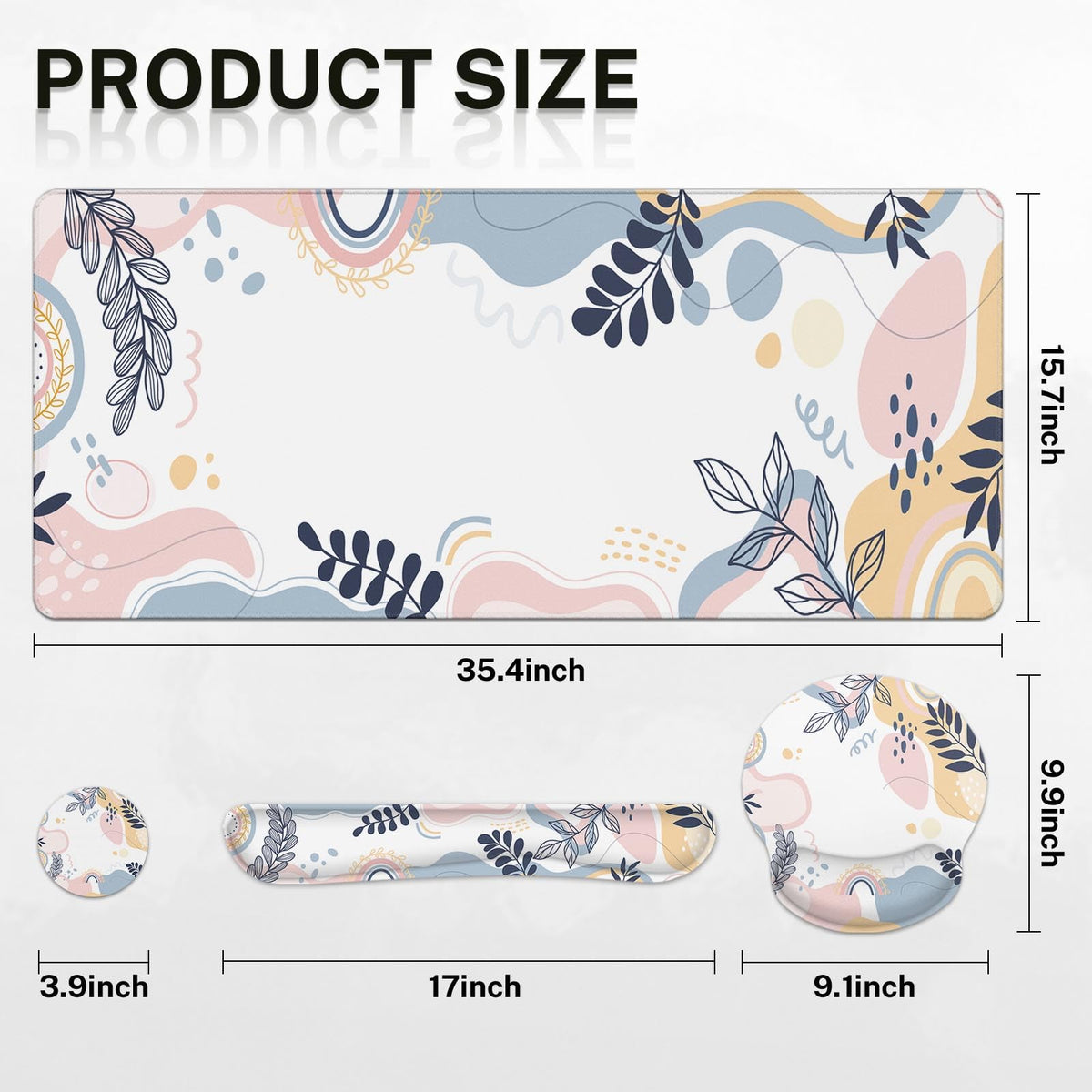 Arttown Keyboard Mouse Pad Set, 4 in 1 Desk Mat Set Tropical Leaves