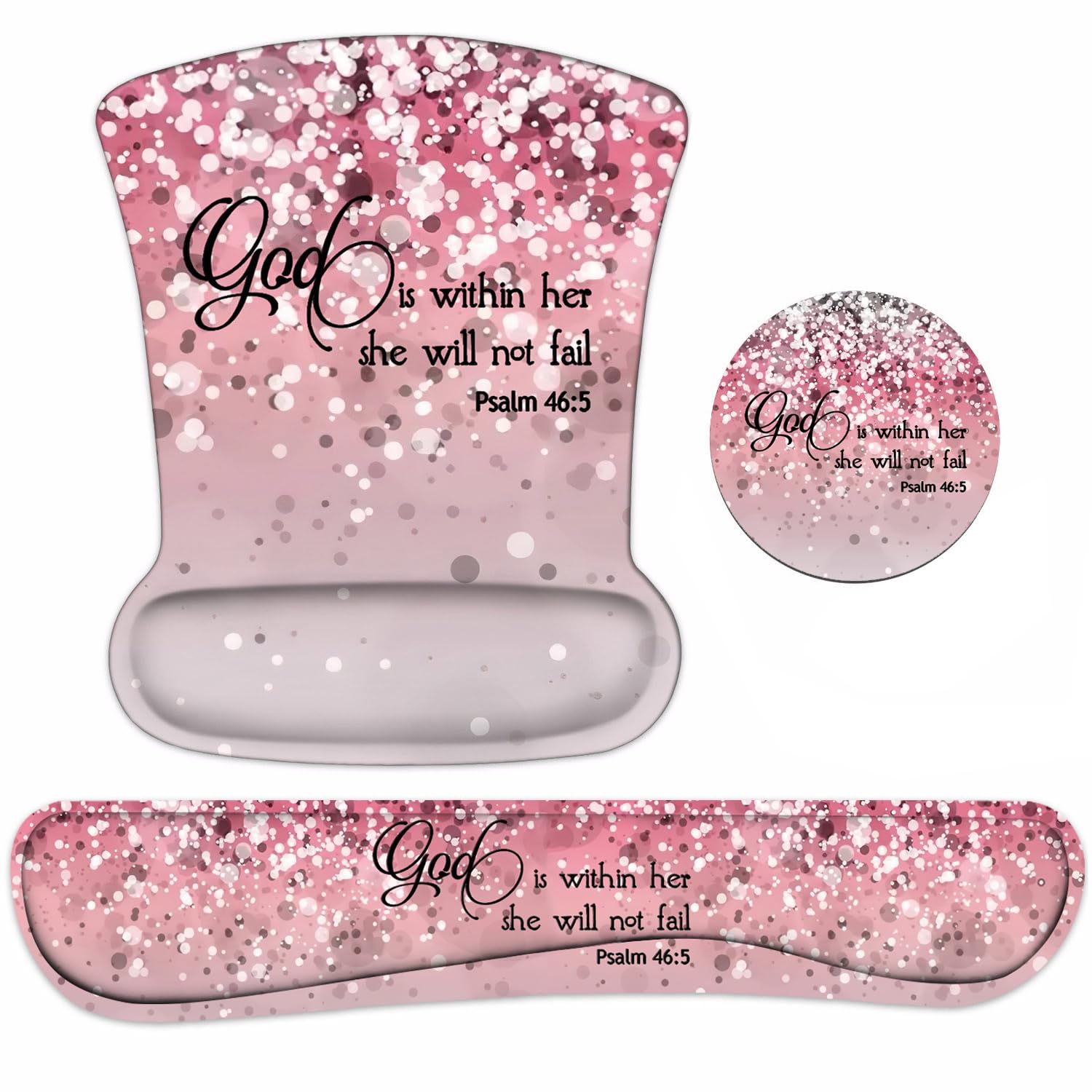 Keyboard Wrist Rest and Mouse Pad Wrist Support Set with Coasters, Bible Verses Psalm 46:5 with