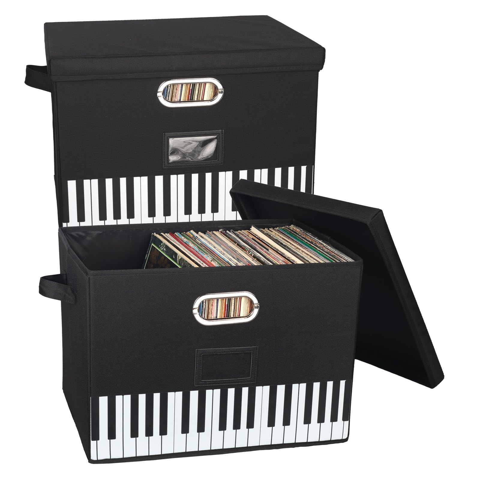 Lukeline 12-Inch Vinyl Record Storage Boxes with Lids and Handles, Stylish and Practical LP Record
