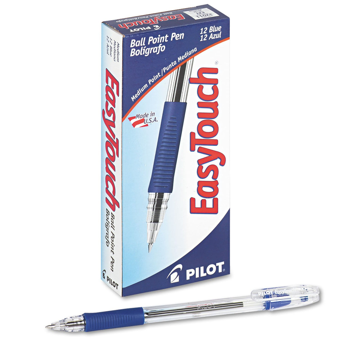 PILOT EasyTouch Ballpoint Stick Pens, Medium Point, Blue Ink, 12-Pack