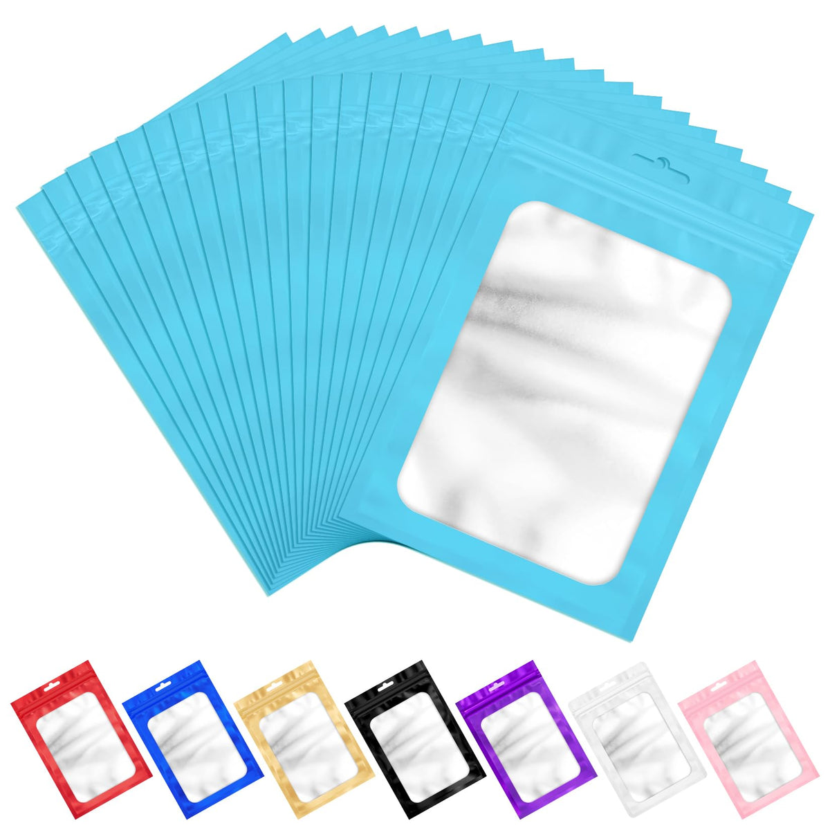 ANZNKU 100Pcs Blue Mylar Bags, Resealable Smell Proof Zip Goodie Baggies