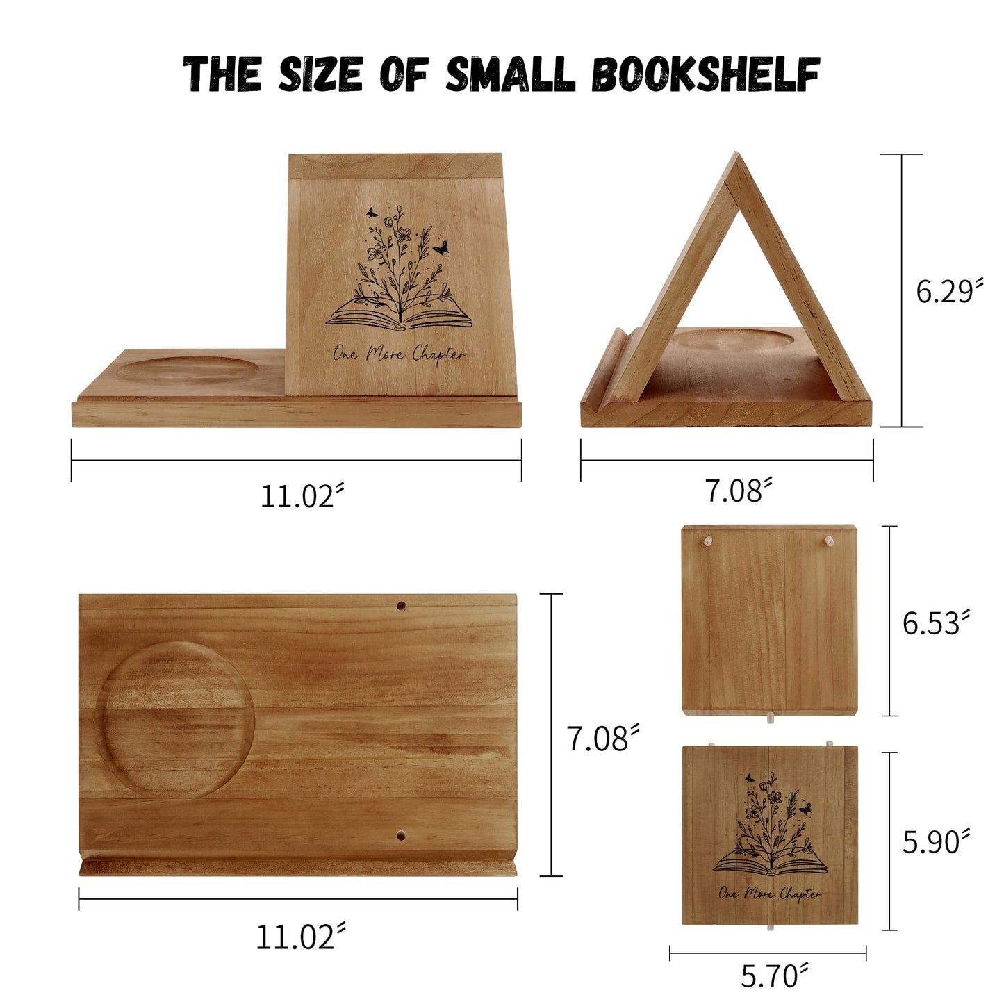 LITIVY Wooden Triangle Bookmark, Small Bookshelf with Drink Holder, Wood Book Reading Rest with