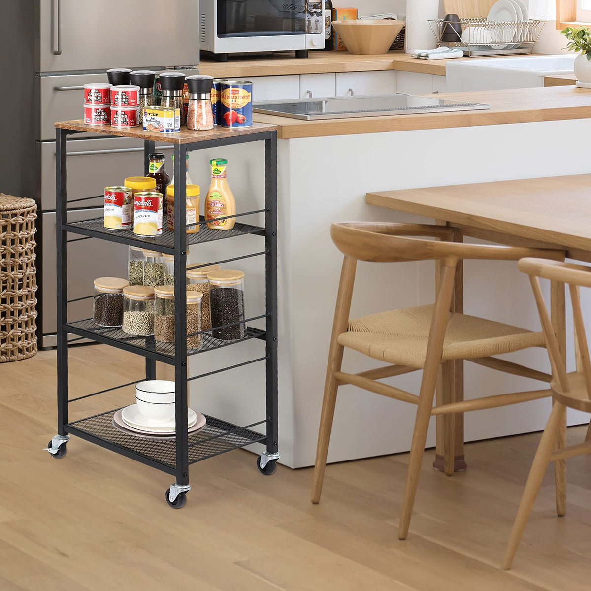 CADUKE Kitchen Storage Cart Baker's Rack 4-Tier Industrial Wood