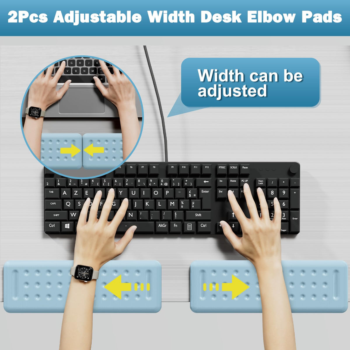 Leolee L-Shaped Desk Elbow Pads for Desk, Blue Memory Foam Arm Rest
