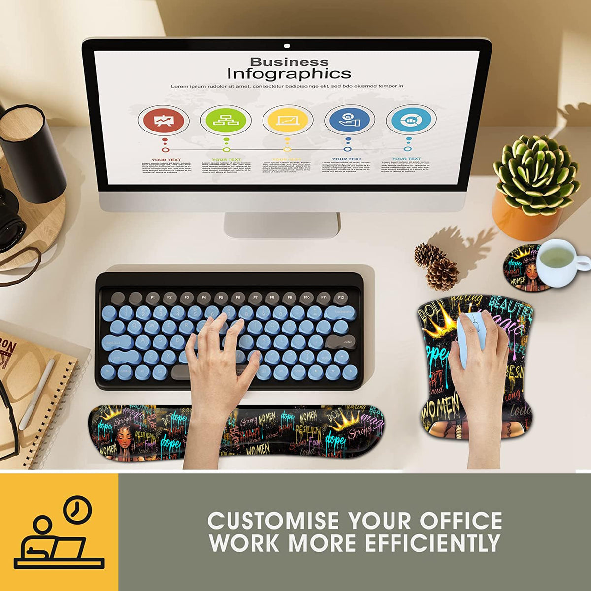 Keyboard Wrist Rest and Mouse Pad Wrist Support Set, Ergonomic Gel Mouse Pad Wrist Rest with