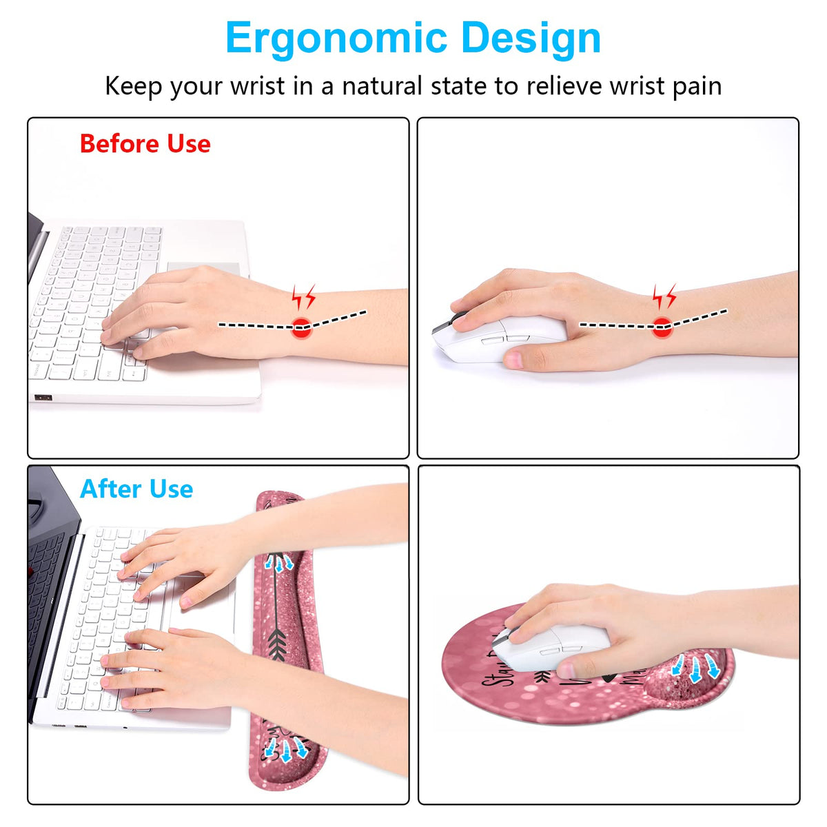 Dapesuom Keyboard Wrist Rest and Mouse Pad with Wrist Support, Cute Memory Foam Cushion for