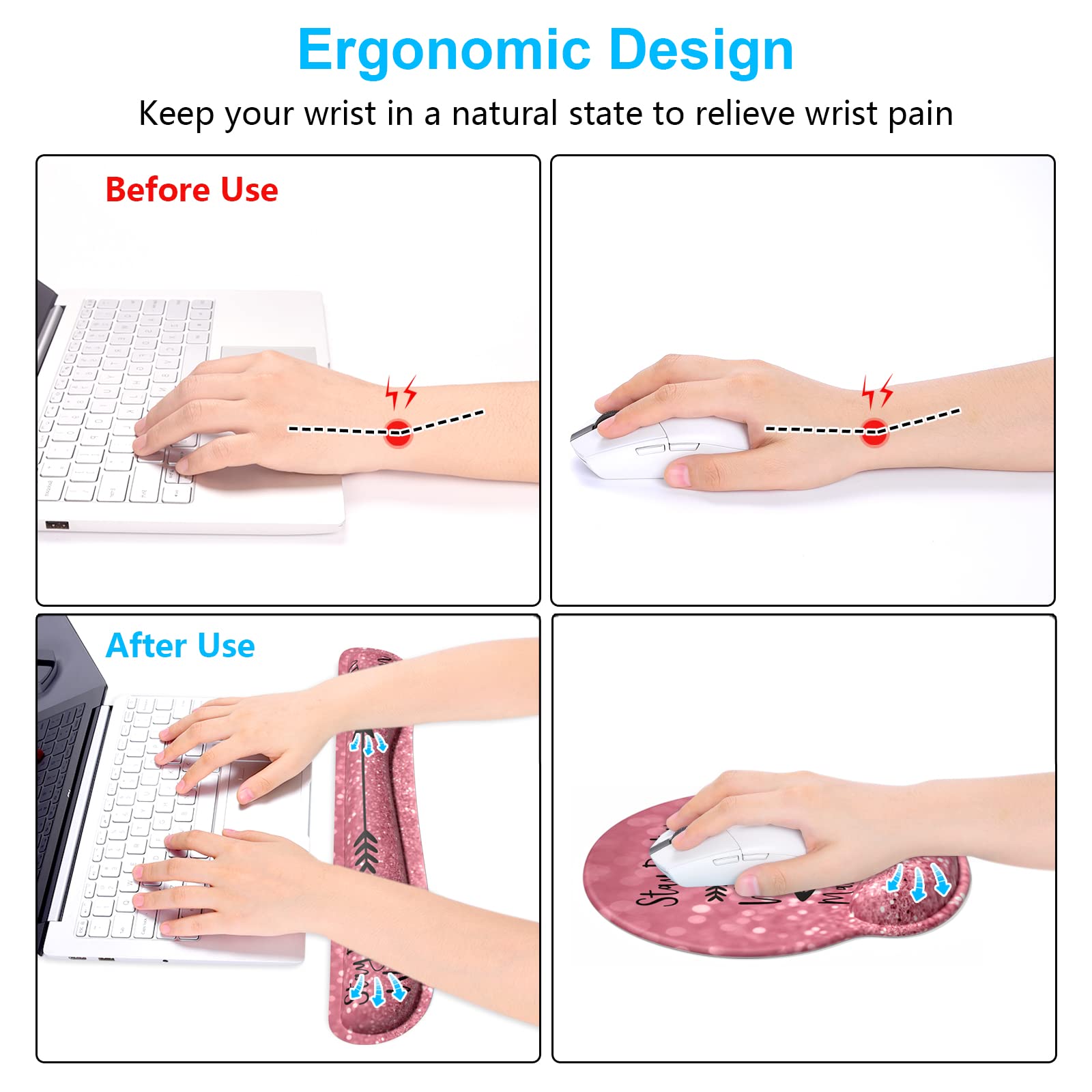 Dapesuom Keyboard Wrist Rest and Mouse Pad with Wrist Support, Cute Memory Foam Cushion for