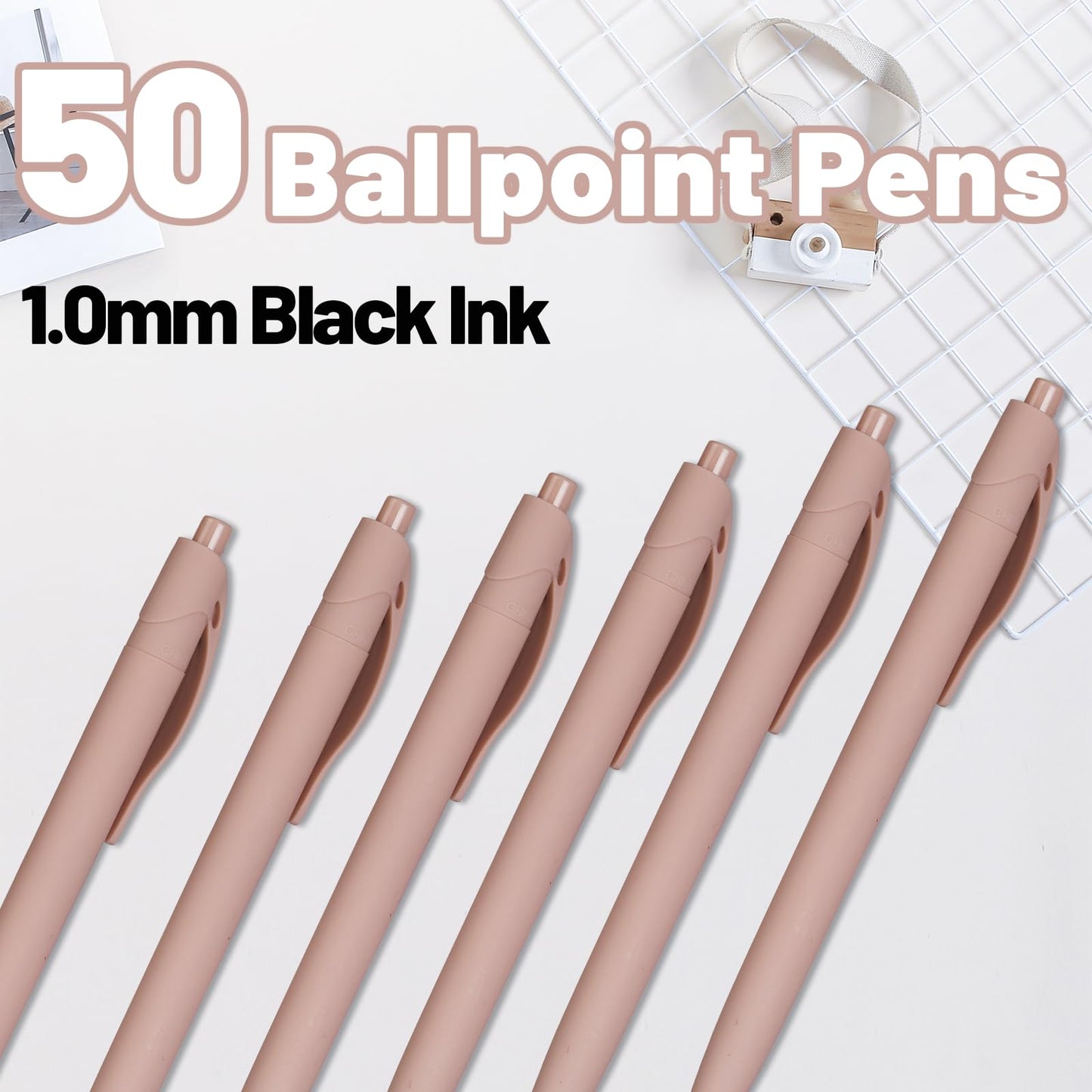 Wiaziert BallPoint Pens, 50 Pack (BLACK Ink),Bulk Pens, Pale Dogwood Pink Barrel,Click Pens for