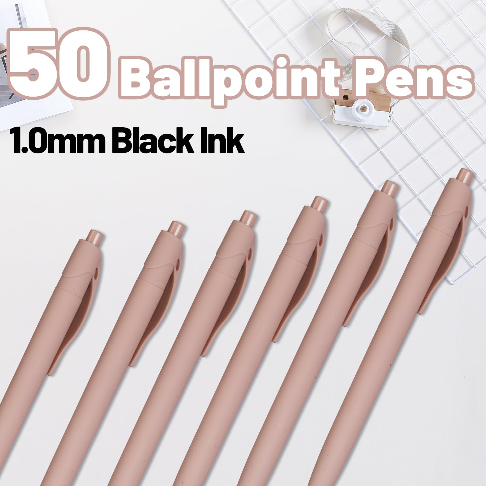 Wiaziert BallPoint Pens, 50 Pack (BLACK Ink),Bulk Pens, Pale Dogwood Pink Barrel,Click Pens for