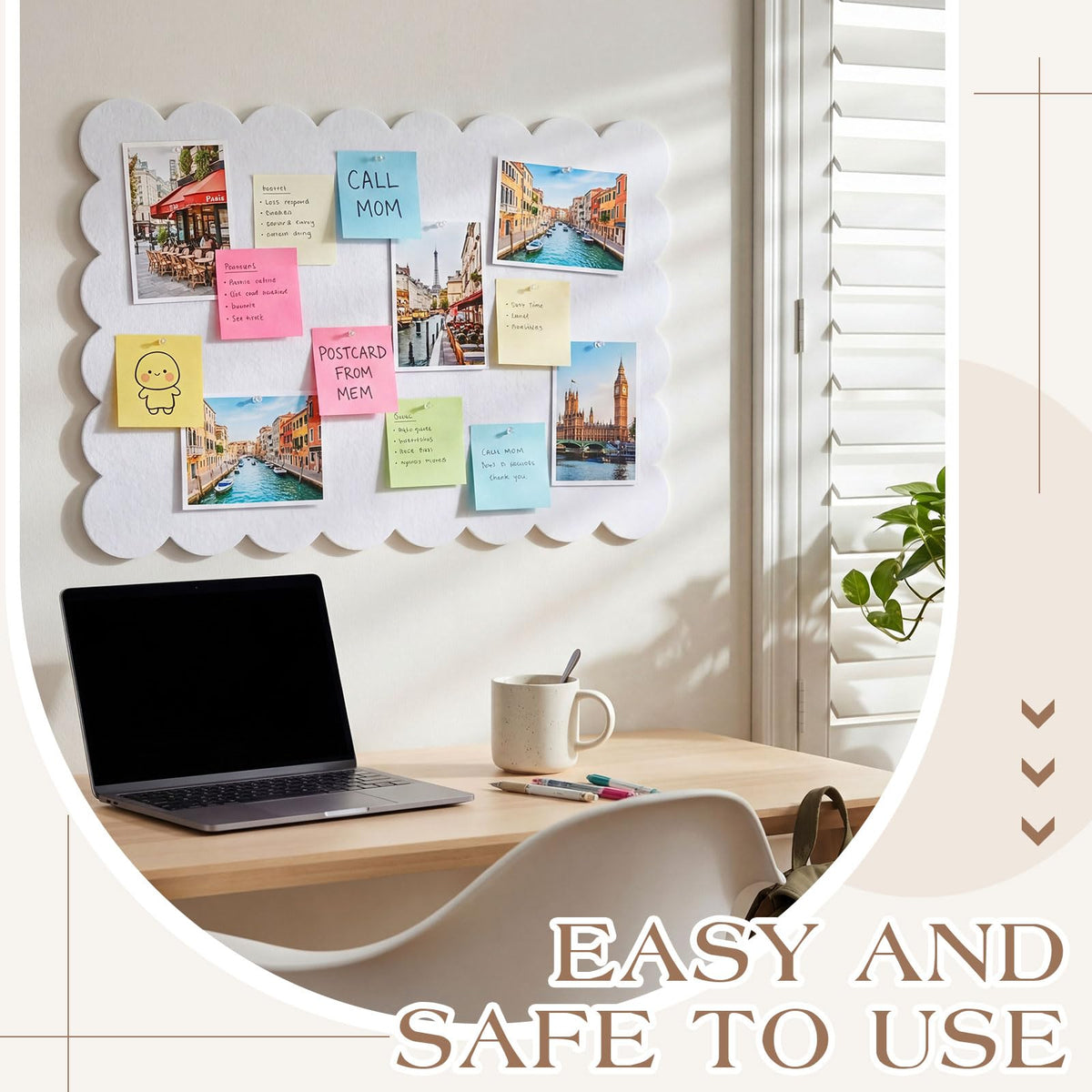 Mooliwe Scalloped Felt Bulletin Cork Board Foldable White 24 * 18 Inch