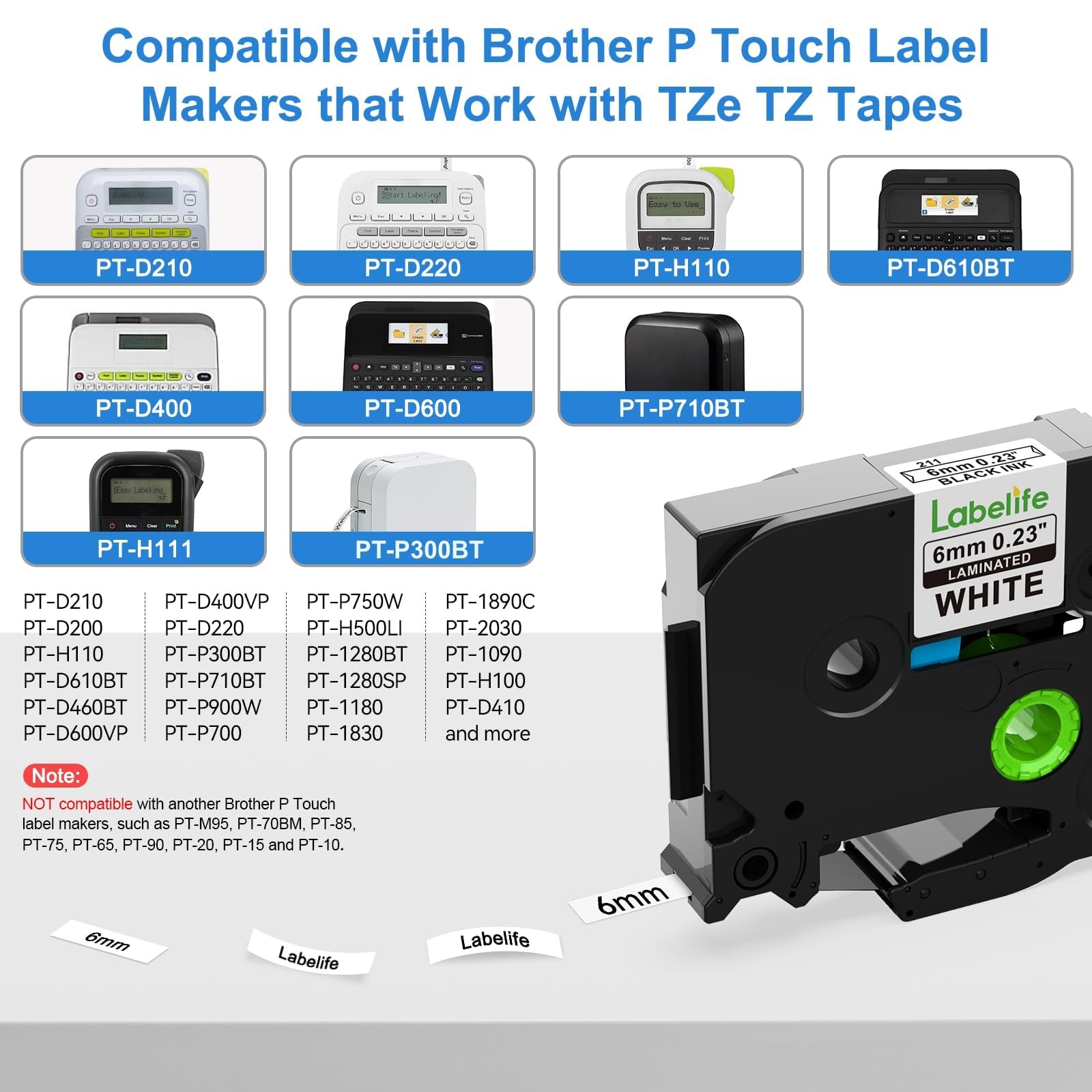 6mm Label Tape Replacement for Brother P Touch TZe-211 TZe211 TZe TZ Tape