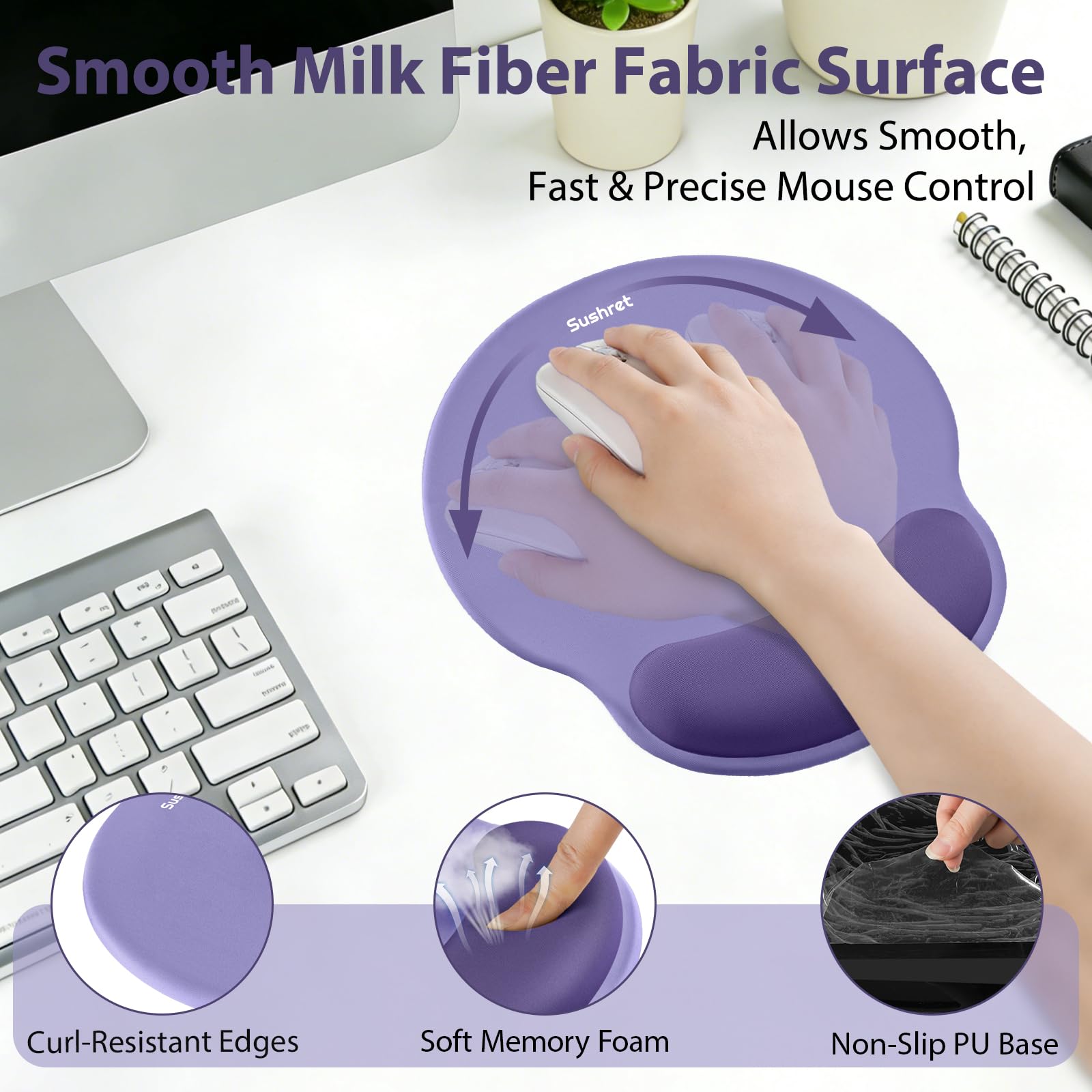 Sushret Mouse Pad and Keyboard Wrist Rest, 3-in-1 Gel Memory Foam Ergonomic Mouse Pad with Wrist