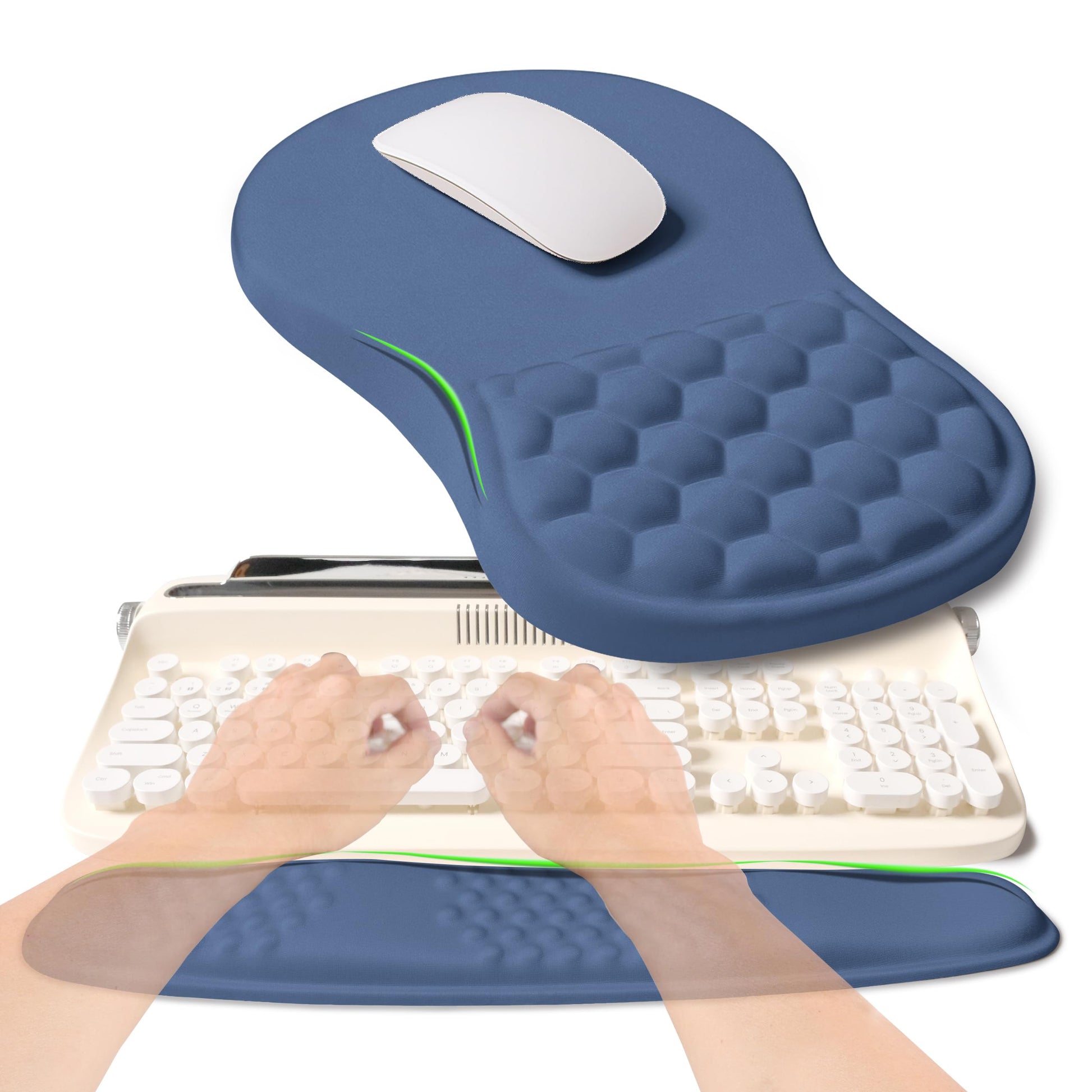 KUOSGM 2-in-1 Ergonomic Set, Wave Rise Keyboard Wrist Rest and Massage Bulge Slope Mouse Pad Wrist