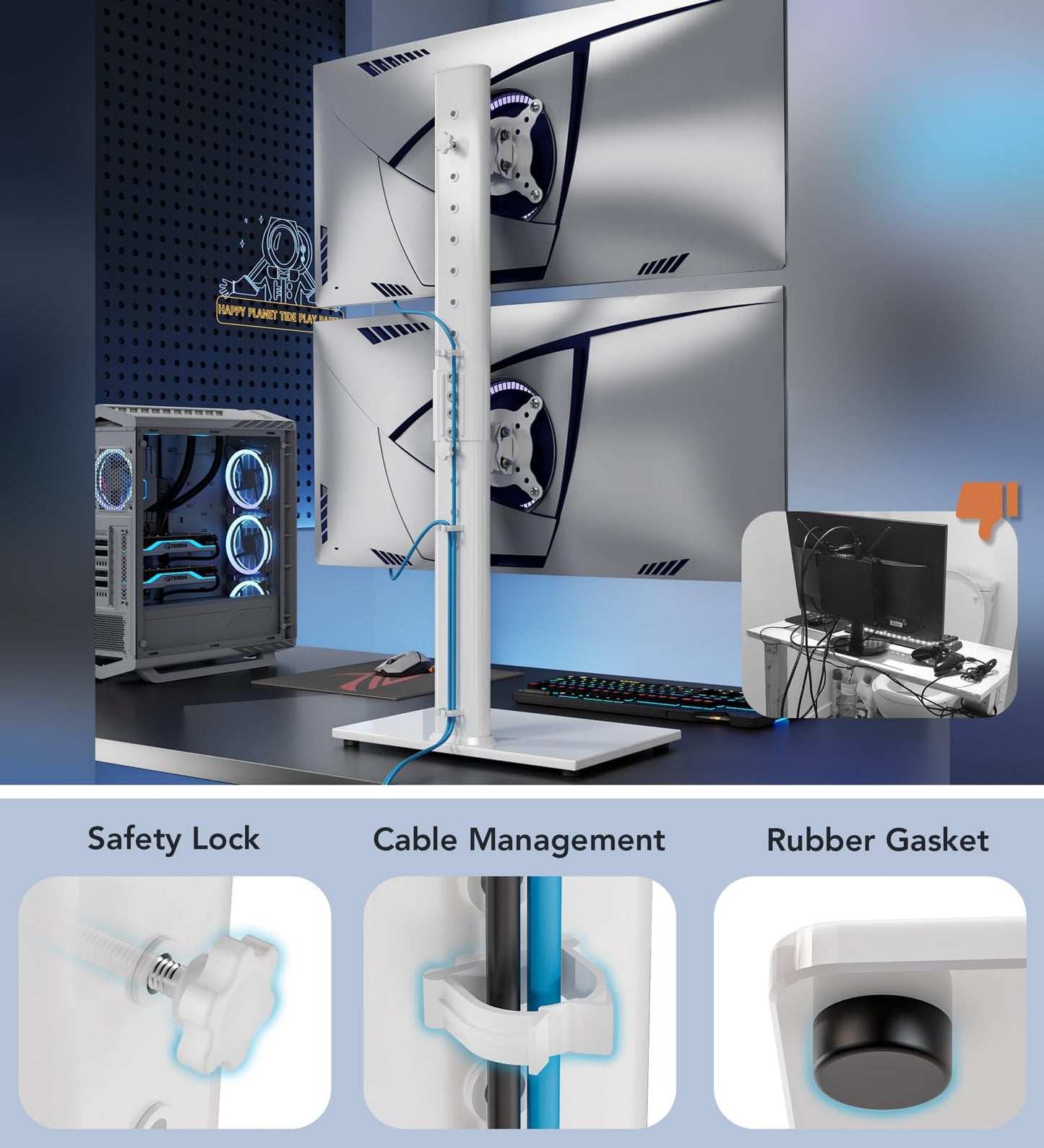 Hemudu Dual Monitor Stand - Vertical Stack Screen Free-Standing Monitor Riser Fits Two 13 to 34