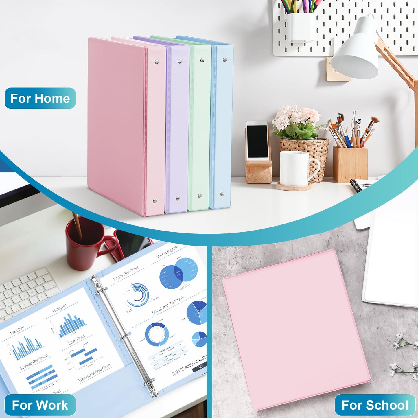 0.5'' 3-Ring-Binder with Pockets, 100 Sheets Capacity, 1/2 inch Binders fits 11" x 8.5" US Letter
