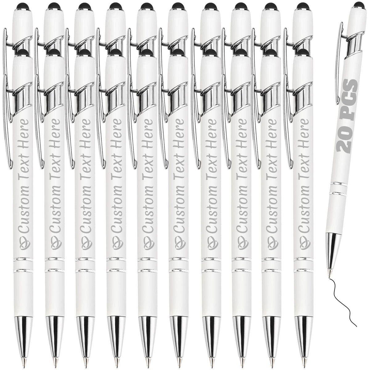 ABIsedrin Personalized Pens Bulk 20 with Name Custom Engraving Ballpoint Pens with Stylus Tip