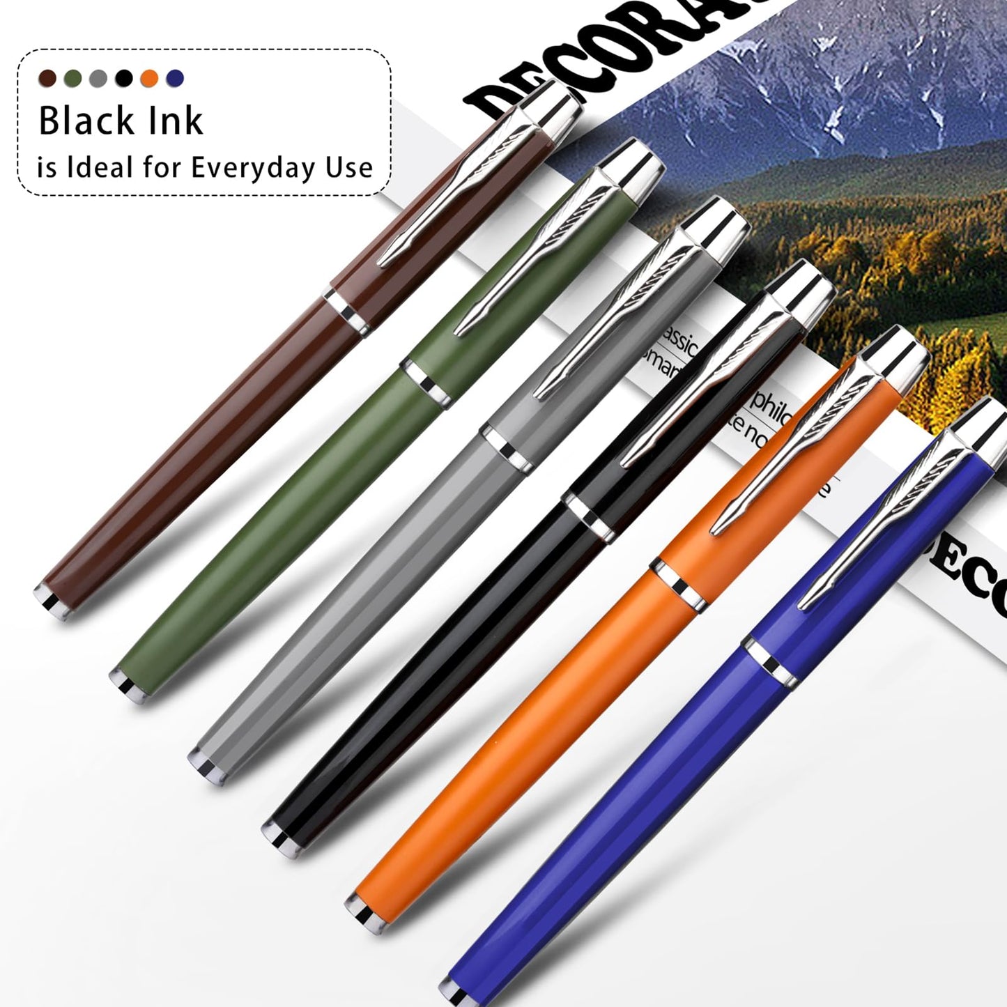 YONCOUX 6-pcs Luxury Metal Fine Point Ballpoint Pen, Personalized Vintage Colored Pen Holders, Best