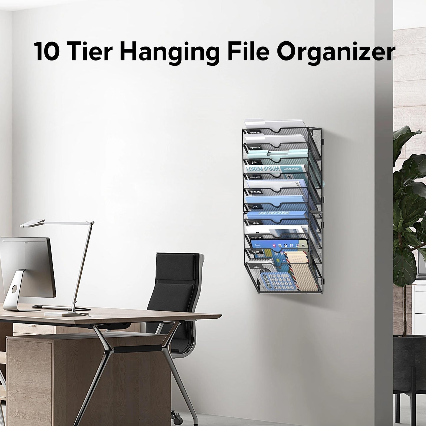 JMHUD 10 Tier Wall File Organizer Office Hanging Mail Holder Wall Mounted, Mesh Paper Document