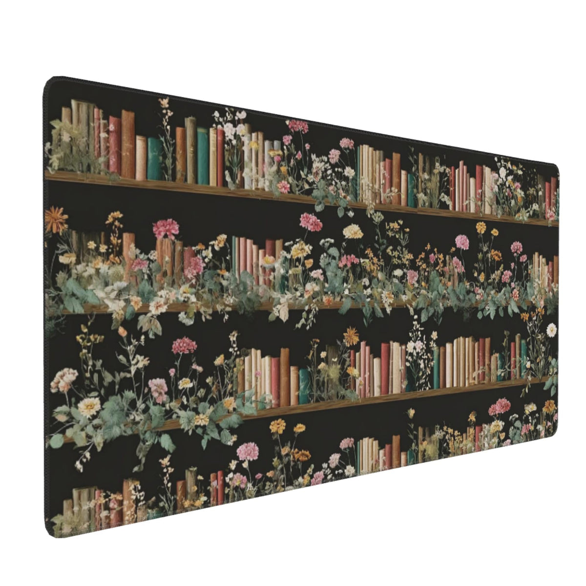 Dark Academia Floral with Books & Bookshelf XXL Desk Pad - Extra Large Anti-Slip Mouse Pad with