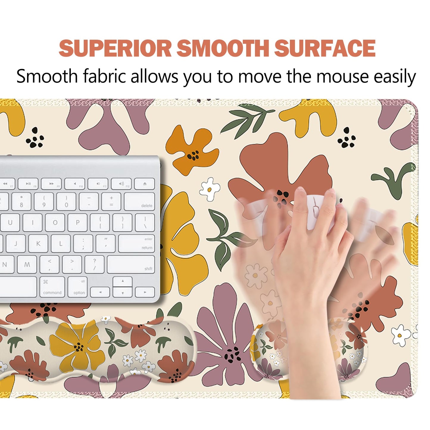 ARTSO Gaming Mouse Pad Wrist Support Set,Cute Flower Desk Mat+Mouse Pad with Wrist Rest +Keyboard