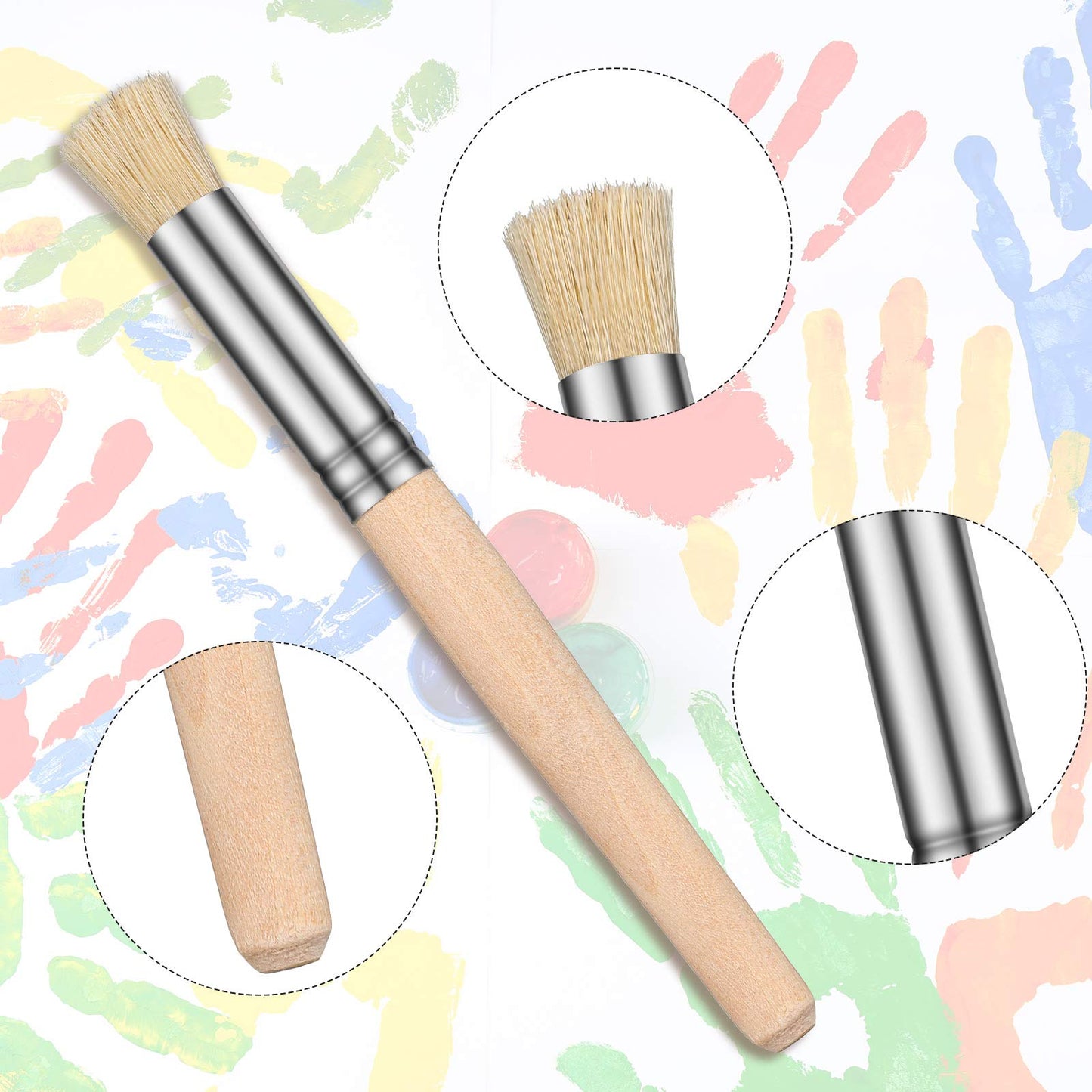 Patelai 24 Pcs Wood Stencil Brushes Natural Bristle Dome Art Painting Brush