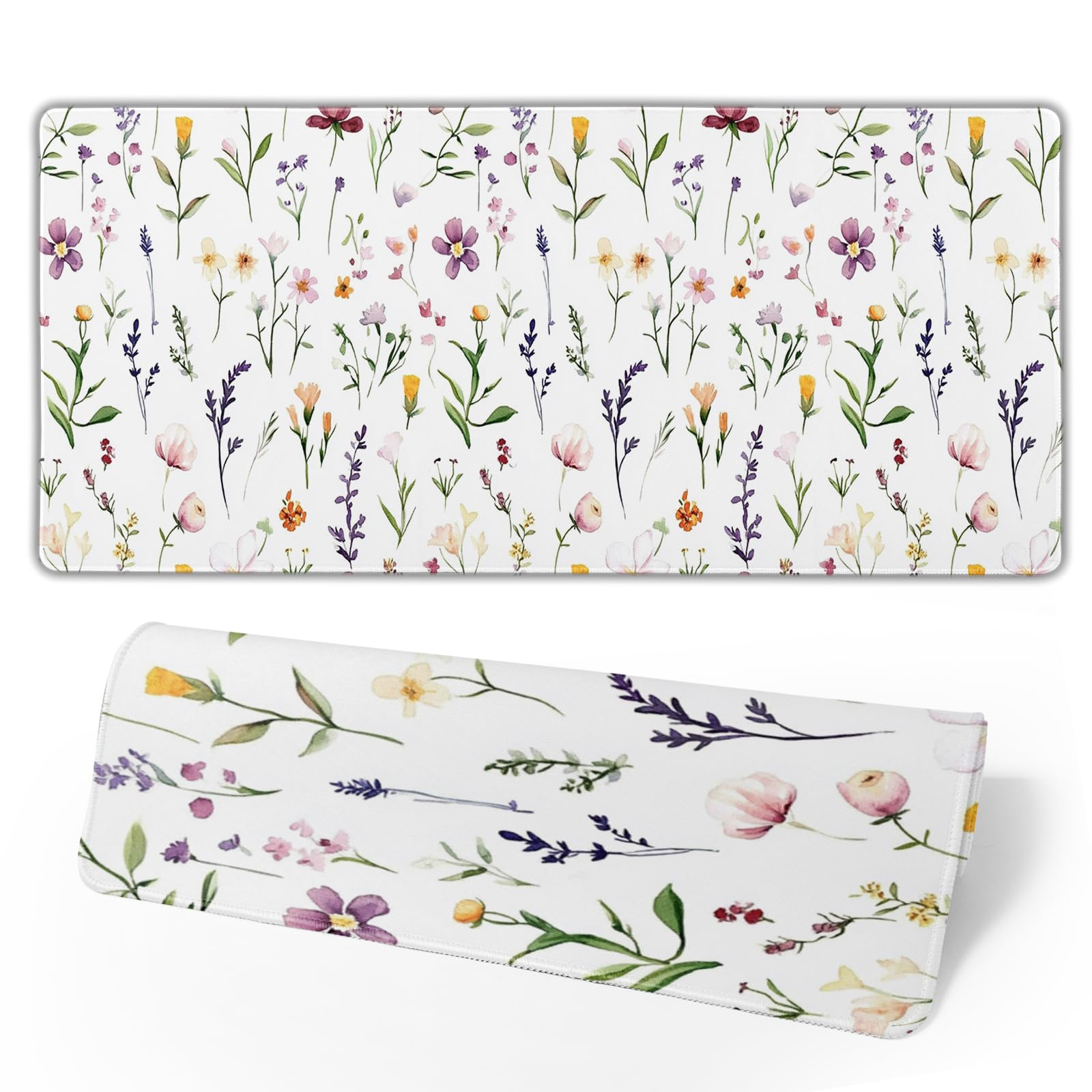 Spring Summer Wildflower Desk Pad Mouse Pad XXL 35.4”x15.7” Large Extended Gaming Mouse Pad with