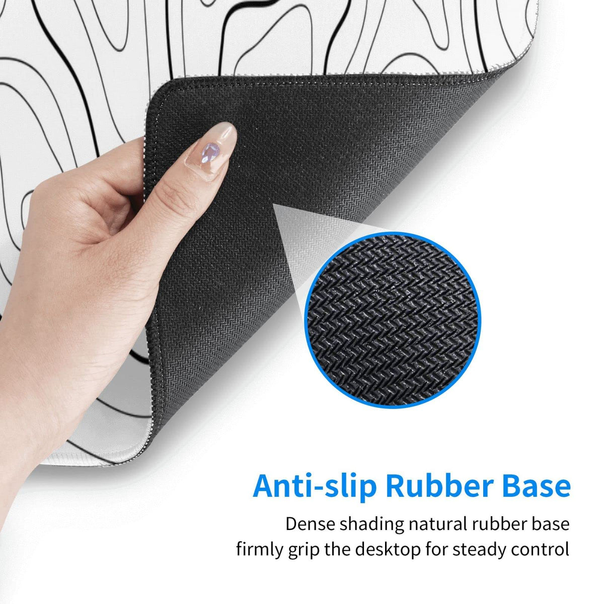 White Extended Gaming Mouse Pad - 31.5 x 11.8 Inch Black and White Topographic Mouse Pad with