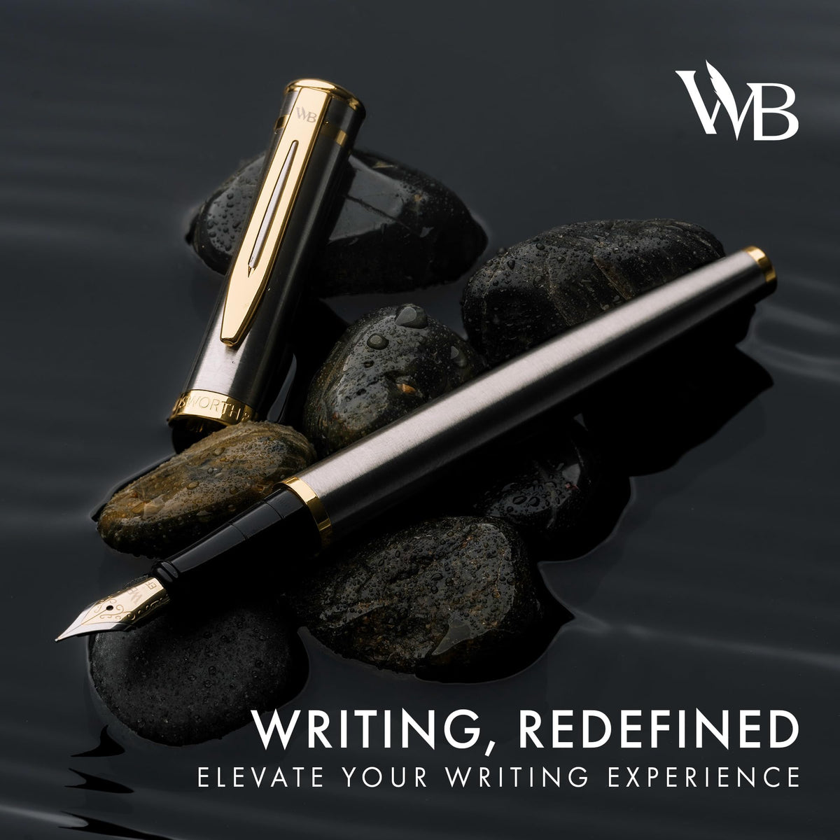 Wordsworth & Black Luxury Fountain Pen Set for Writing, Medium Nib, Silver