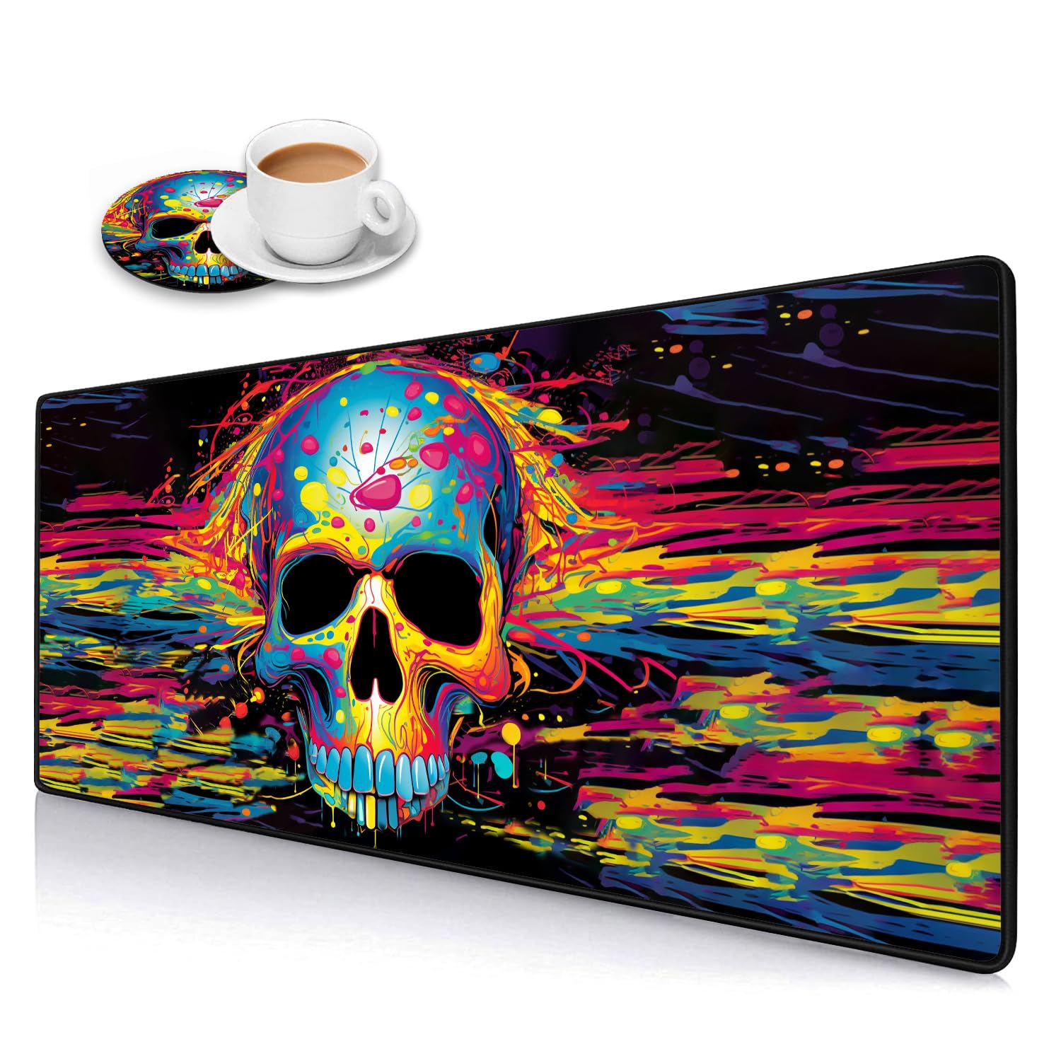 Luasao Desk Pad Mat Gaming Mouse Pads with Coasters Set, Stitched Edges Design Mouse Pad XXL Large