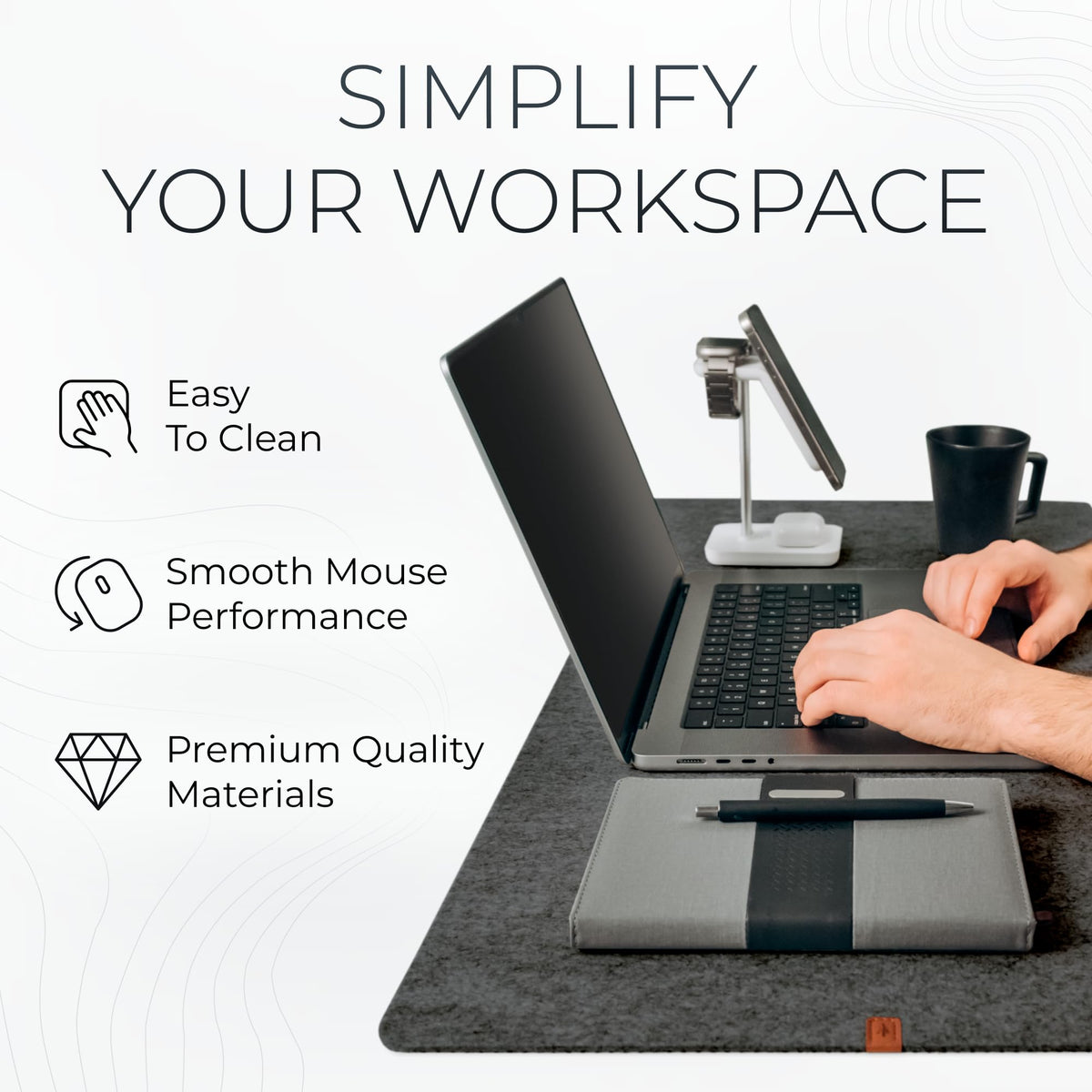 Nordik Felt Desk Mat - Large Felt Desk Pad - Charcoal 35 x 17 inches